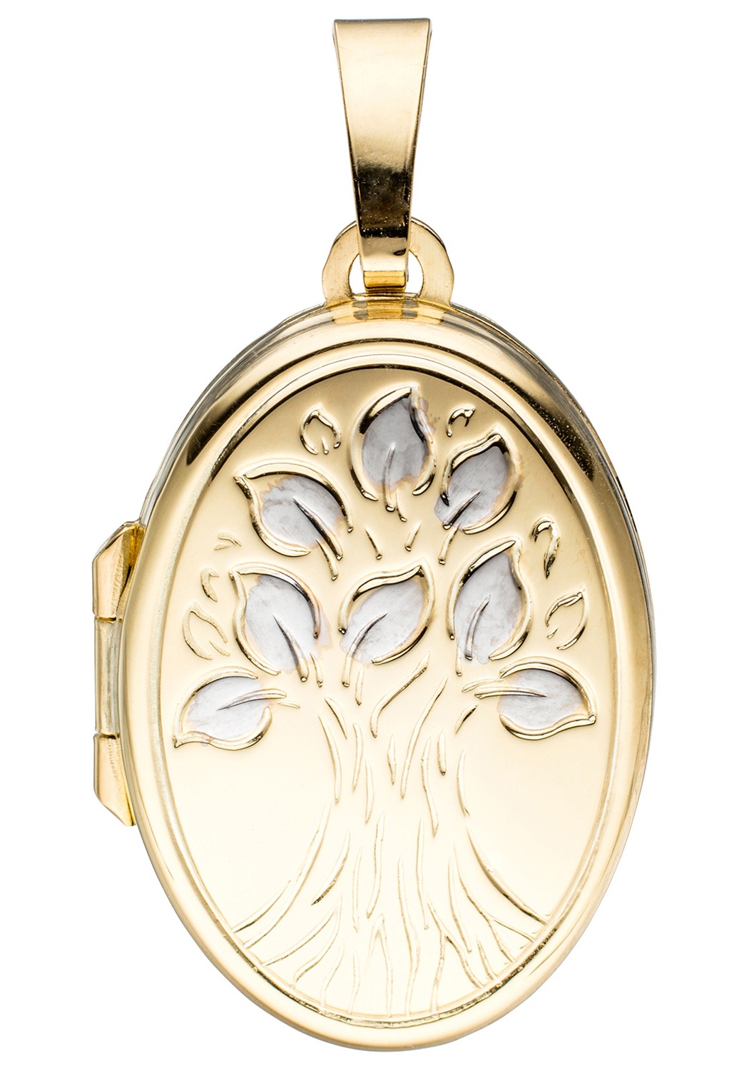 JOBO Medallionanhänger »Anhänger Medaillon Baum oval 26 mm« ()  585 Gold bicolor für 2 Fotos