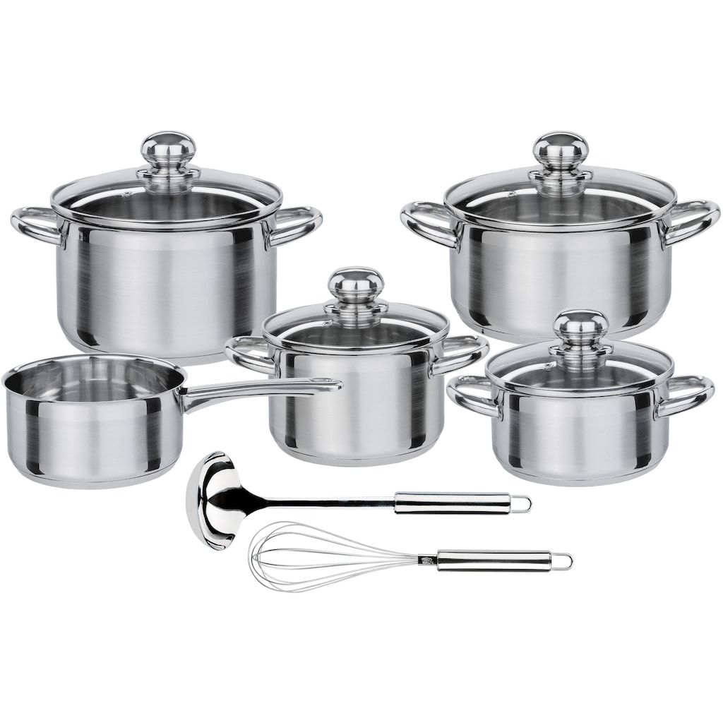 GSW Topf-Set »Silver Star«, Edelstahl, (Set, 11 tlg., Bratentopf Ø 16/20 cm, Fleischtopf Ø 16/20 cm, Stielkasserolle Ø 16 cm)