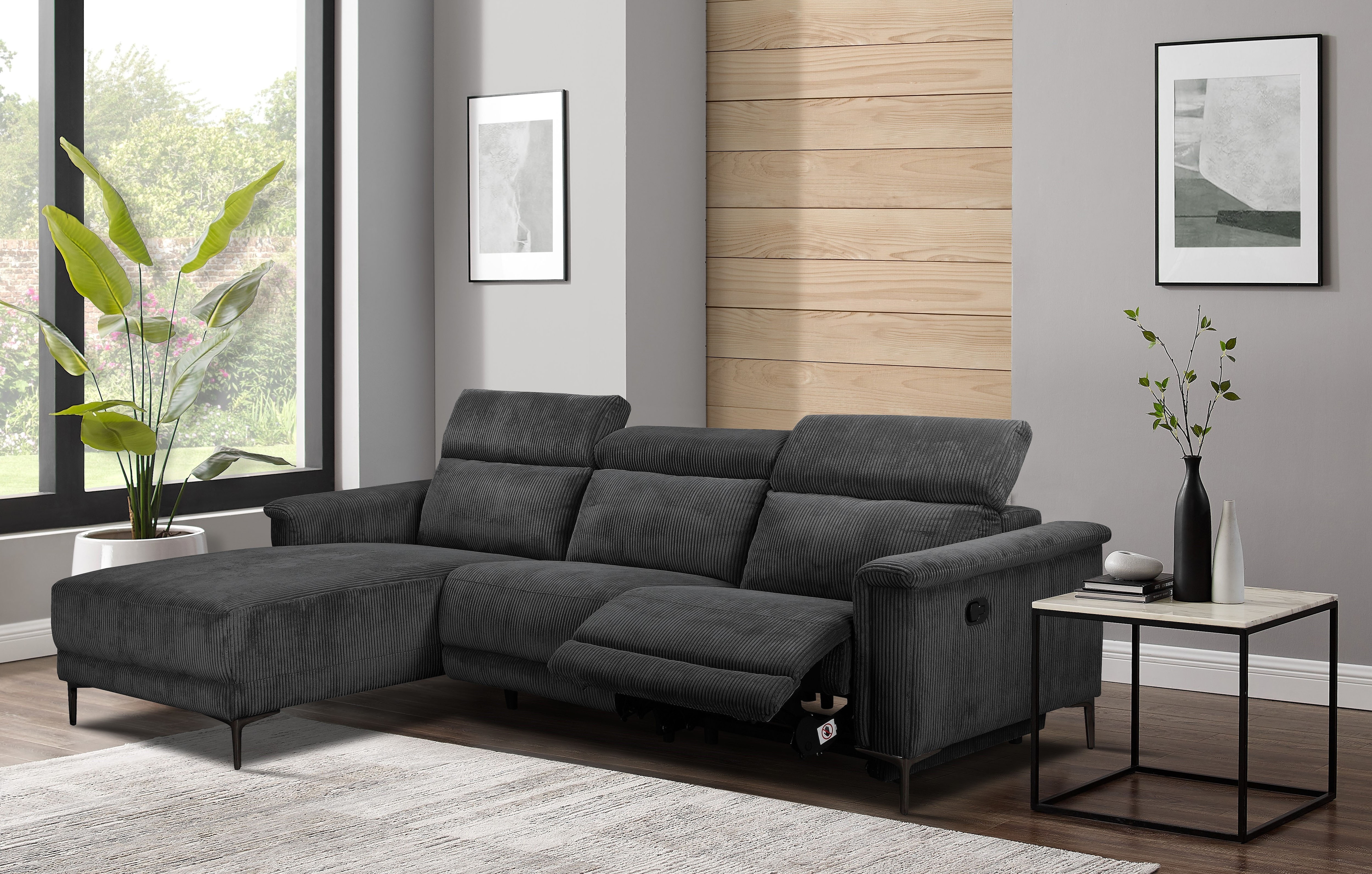 OTTO home Ecksofa "LUND Cord, L-Form, 261 cm, man. o. elektr. Relaxfunktion (mit USB-A)" mit USB A-Anschluss bei elektrischer Variante und Kopfteilverstellung