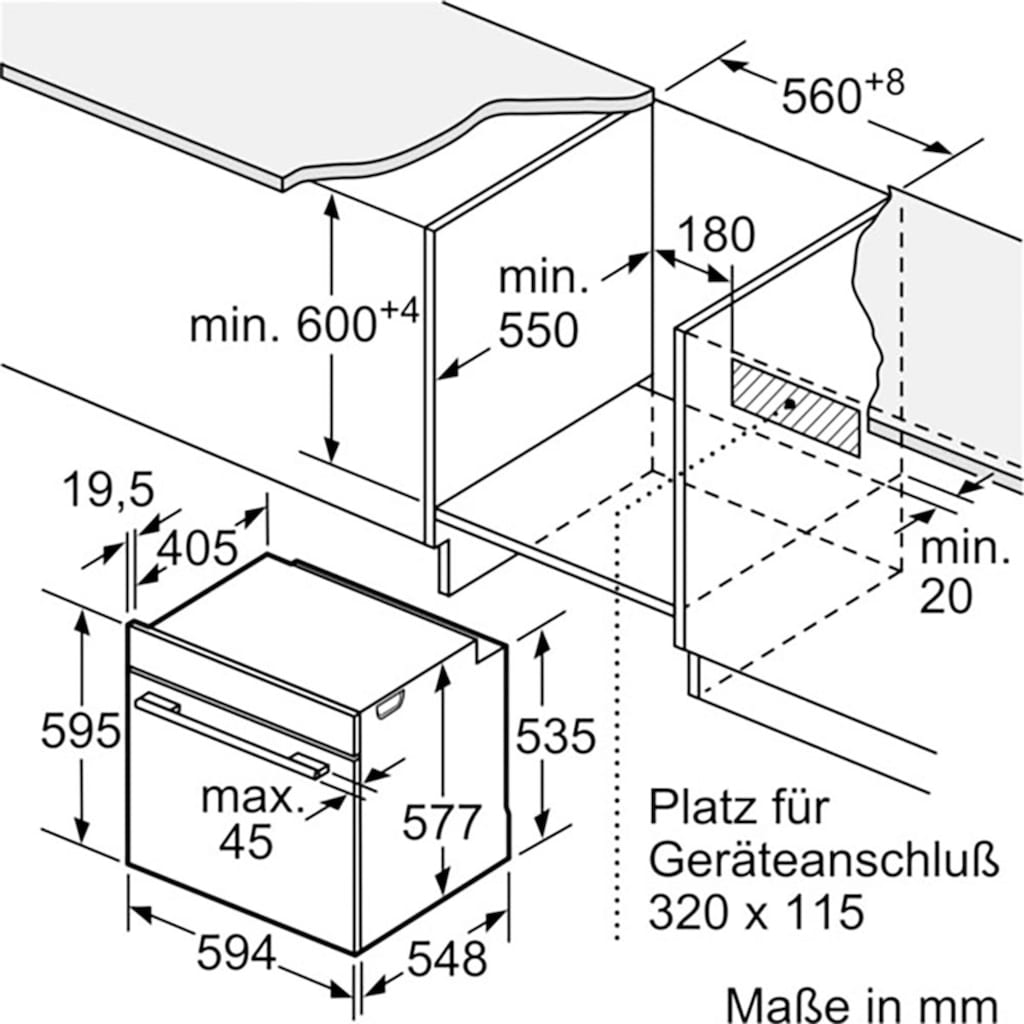 BOSCH Einbaubackofen »HBG7221B2«, Serie 8, HBG7221B2, mit Teleskopauszug nachrüstbar, Hydrolyse