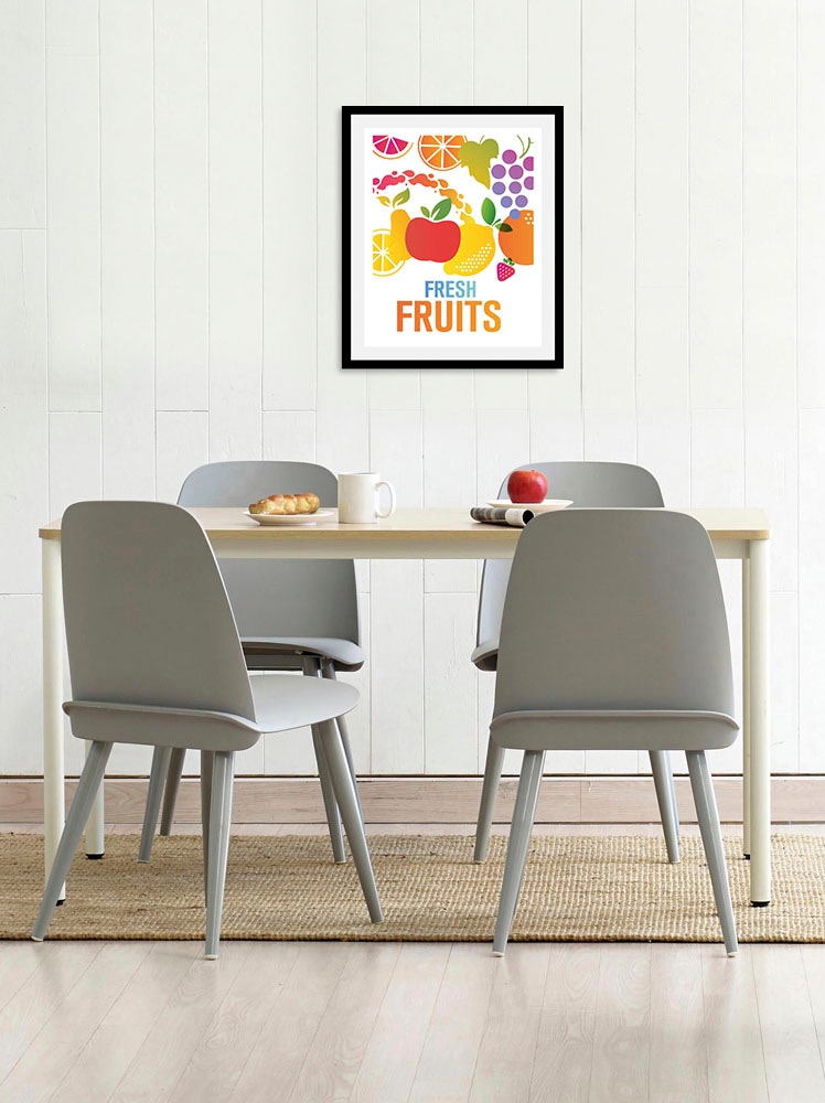 queence Bild "Fresh Fruits" Abstrakt Essen Kunst Lebensmittel Obst Obst Bilder Schriftzug 1 Stk. tlg. gerahmt