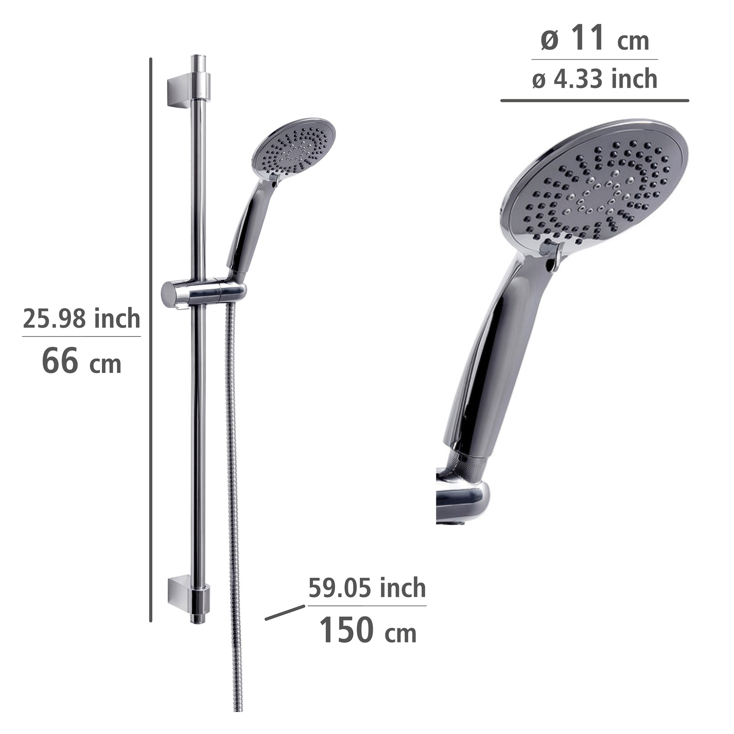 WENKO Stangenbrause-Set »Young«, Chrom, Länge Stange: 66 cm