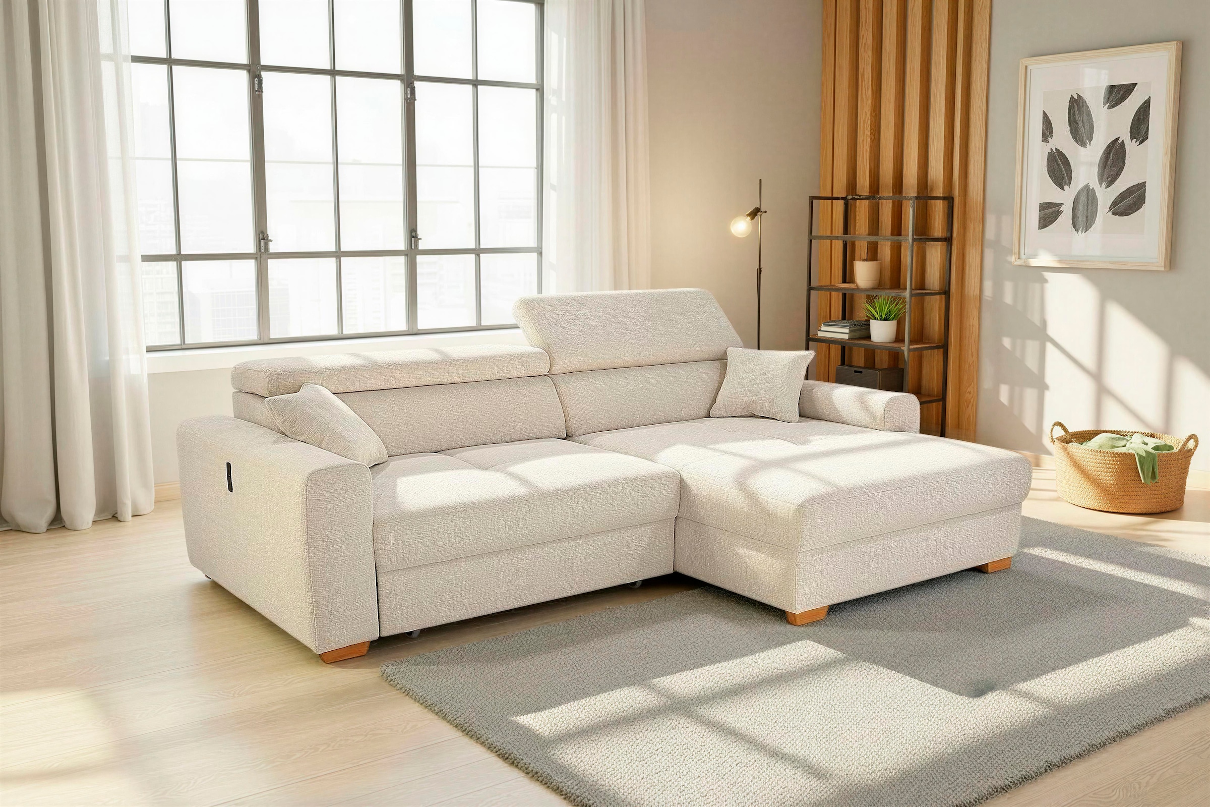 Jockenhöfer Gruppe Ecksofa »Slider L-Form, B: 277 cm, Liegefl. 135x227 cm, 60 cm elektr. Sitztiefe« 140kg Belastbarkeit, USB-Anschluss, Kopfteilverstellung & Zierkissen