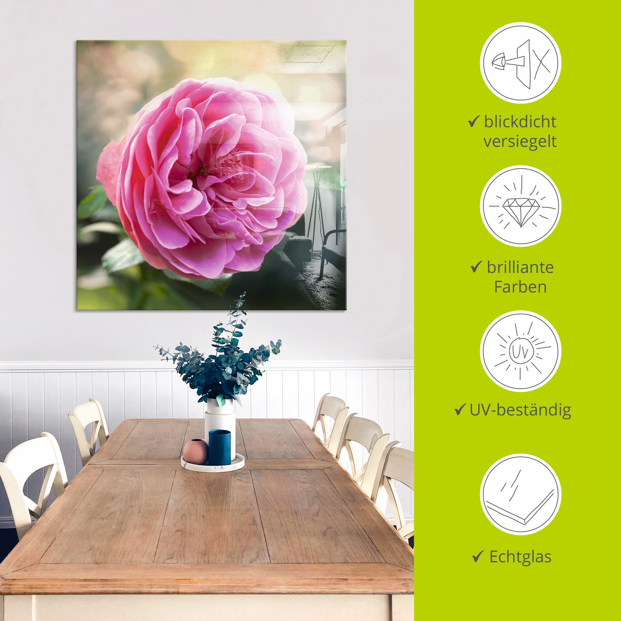 Artland Glasbild »Rosa Rose im Gegenlicht«, Blumen, (1 St.), in verschiedenen Größen