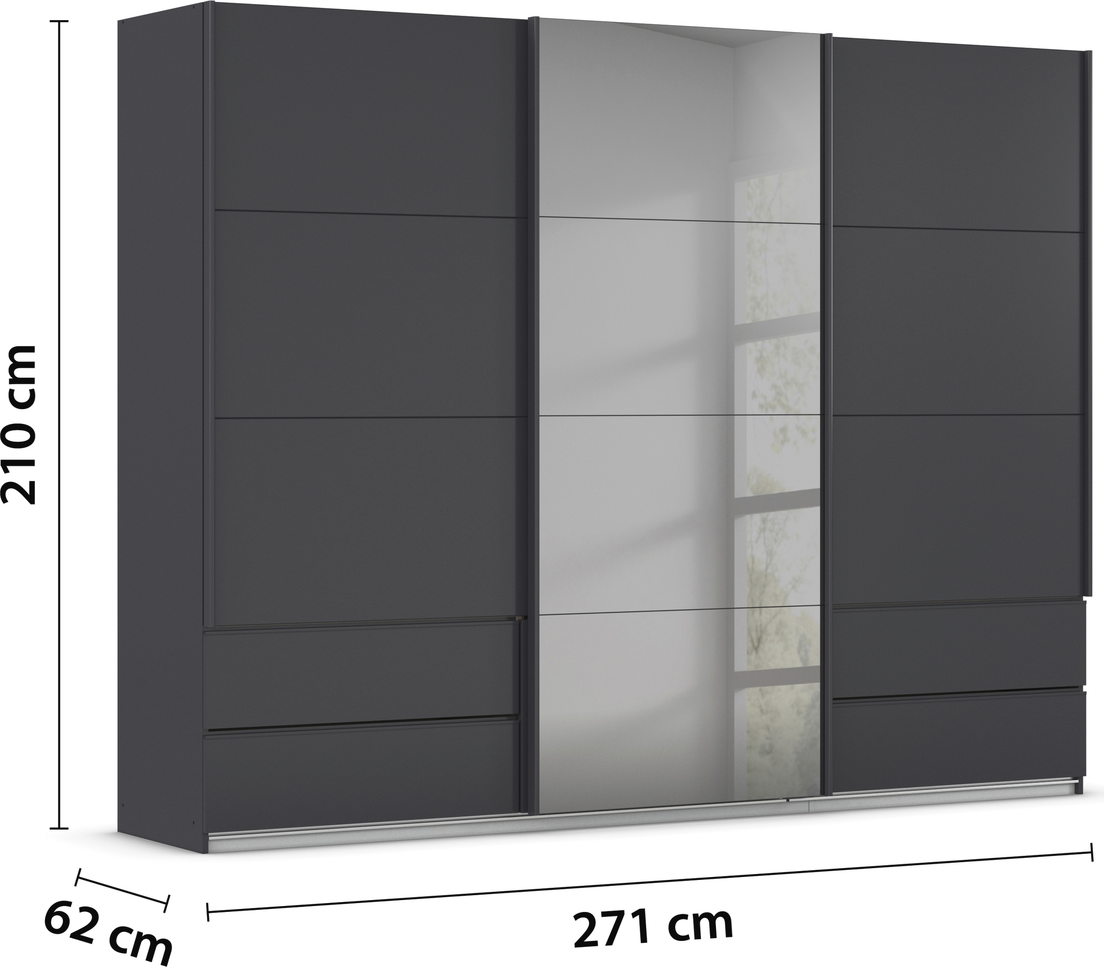 rauch Schwebetürenschrank »Kleiderschrank Schrank Garderobe ELARA Glastür/Grauspiegel«, praktische Schubladen optional farblich abgesetzt MADE IN GERMANY