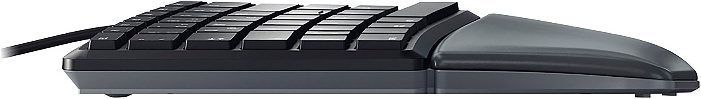 Cherry Tastatur »KC 4500 ERGO Kabelgebundene Ergonomische Tastatur, Schwarz, USB« (Fn-Tasten | Funktionstasten | Handgelenkauflage | Lautstärkeregler | Multimedia-Tasten | Ziffernblock | ergonomische Form | verstellbare Füße)