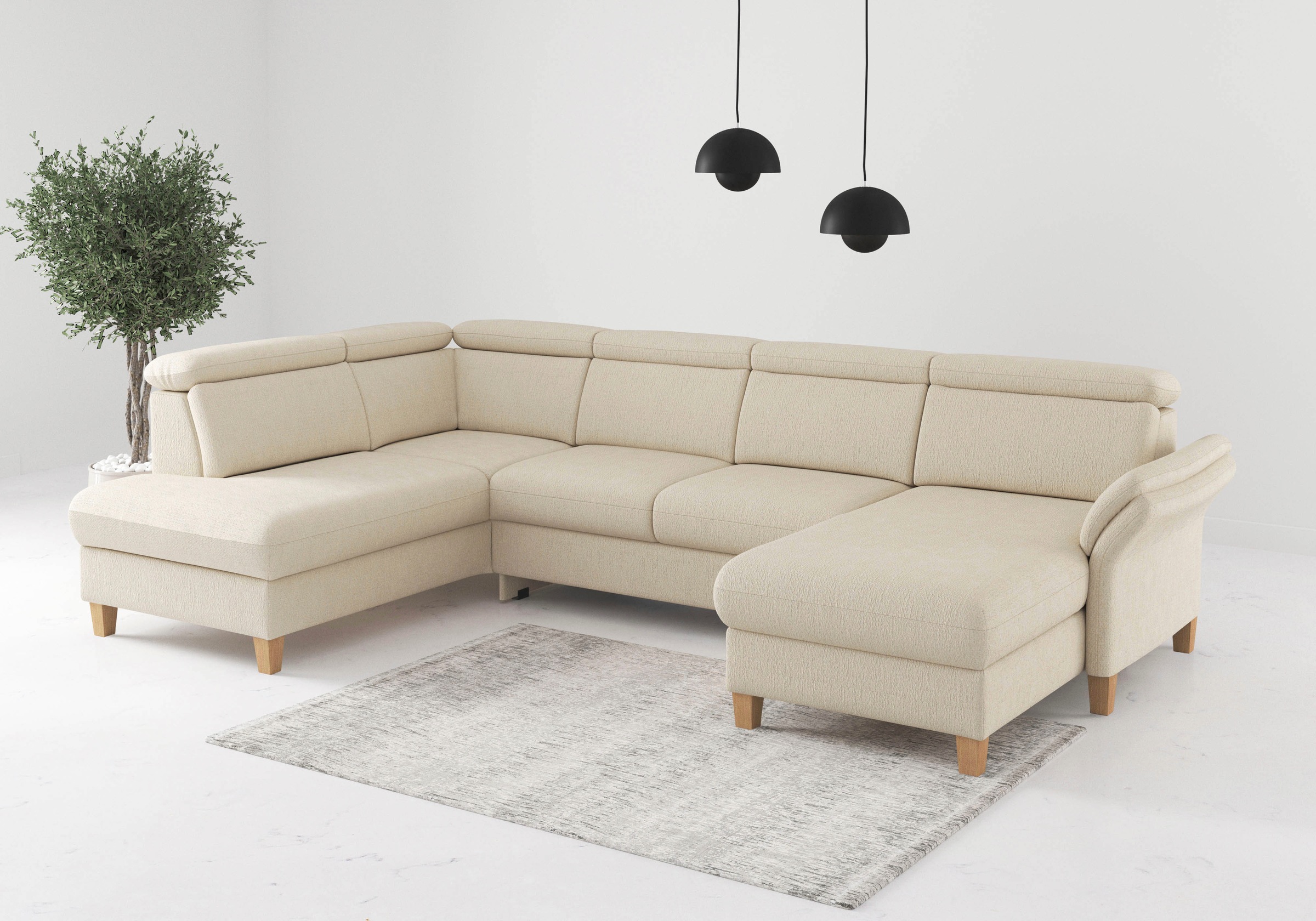 Wohnlandschaft HOME AFFAIRE "Glendale, U-Form", sand, B:321cm H:84cm T:193cm, 100% Polyester, Sofas, Wohnlandschaft, inkl. Kopfteilverstellung, wahlweise mit Vorziehsitz und Bettkasten 10