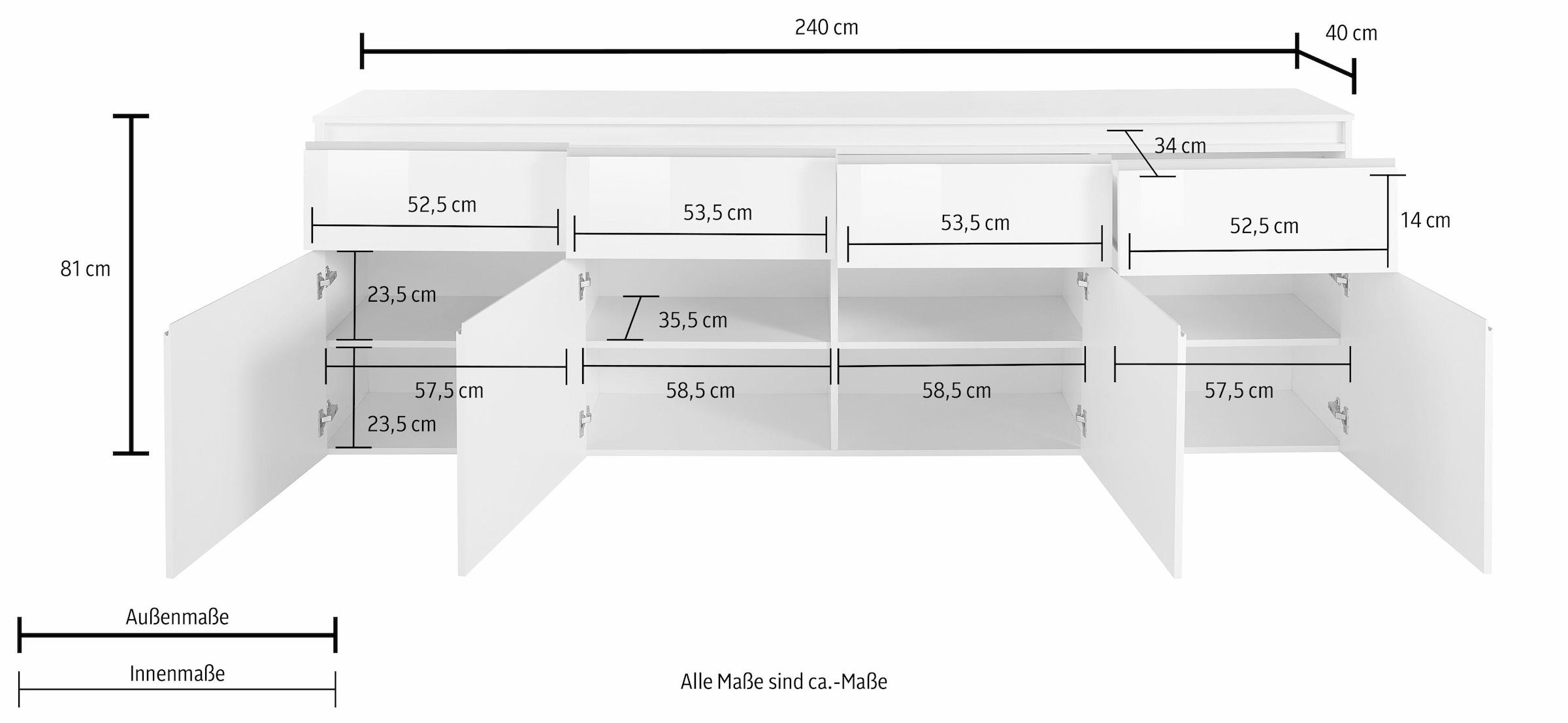 INOSIGN Sideboard »Magic«, Breite 240 cm, ohne Beleuchtung