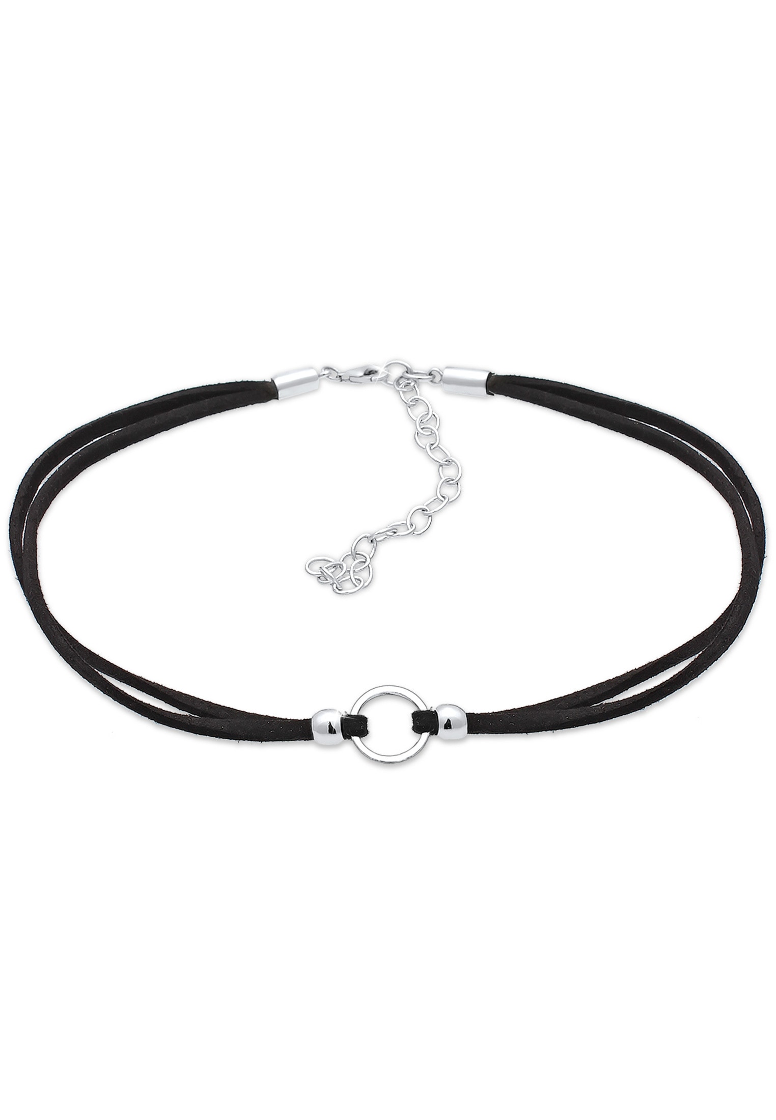 ELLI Damen Choker "Halskette Halsband schwarz Choker mit Kreis 925 Silber", ohne Stein, Silber 925 (Sterlingsilber), schwarz, Silber 925