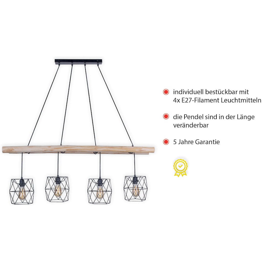 JUST LIGHT LED Pendelleuchte »EDGAR«, 4 flammig-flammig