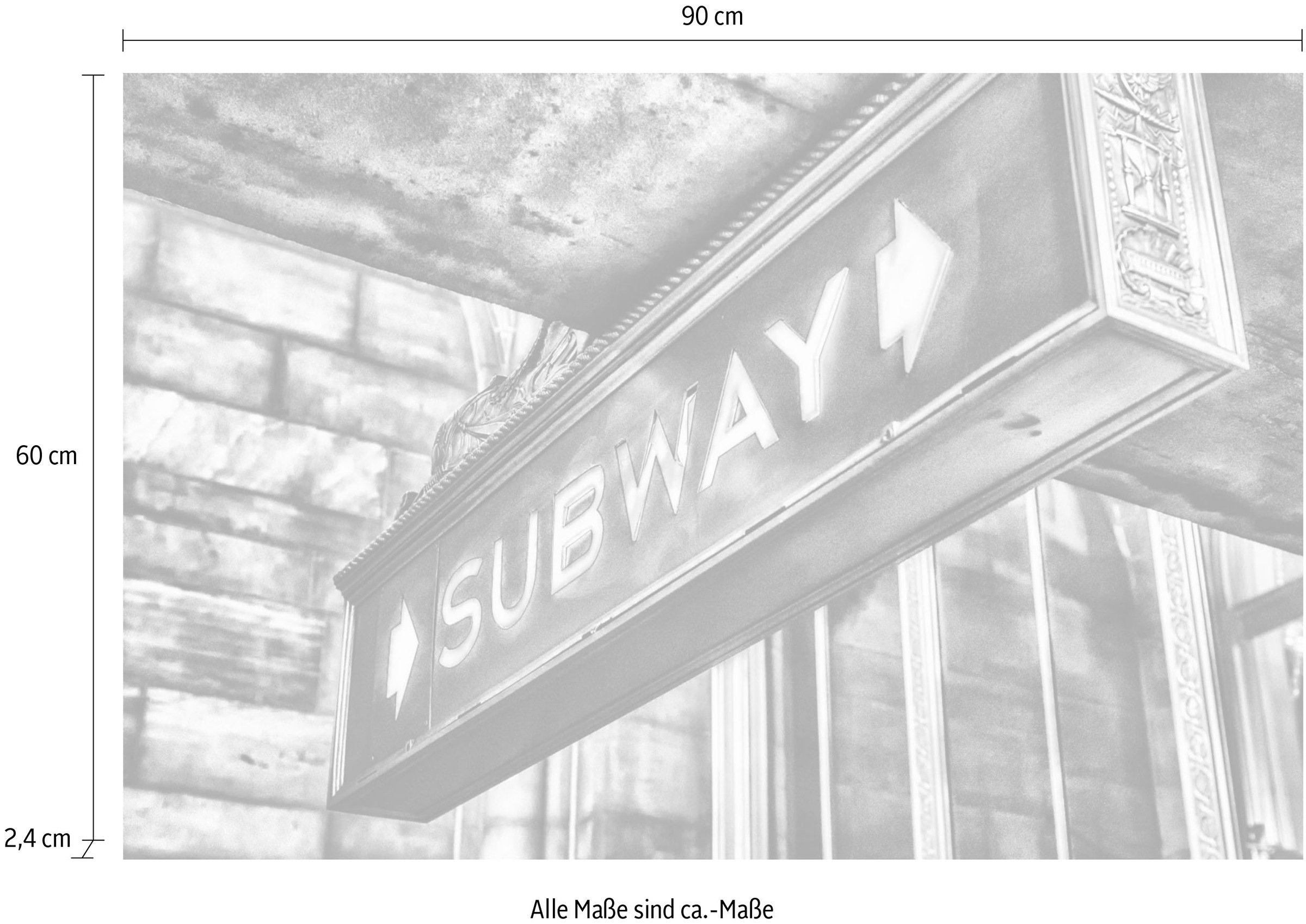queence Acrylglasbild »SUBWAY Schild«, Elemente der Architektur-Schriftzug-Schwarz-Weiß-Schilder, Fine Art-Print in Galeriequalität
