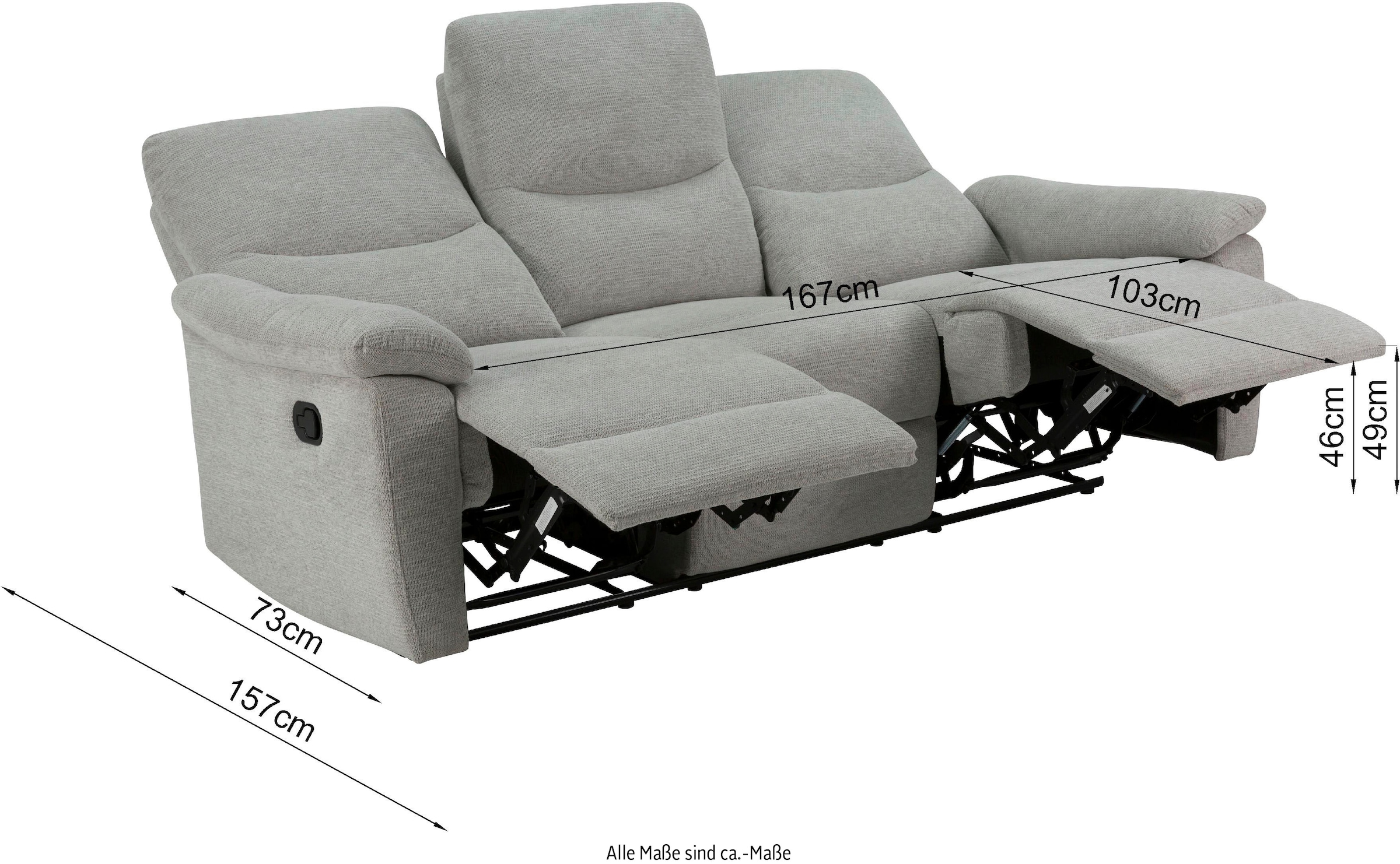 Home affaire 3-Sitzer, 105°-150° Relax- und Liegeposition, Federkernpolsterung