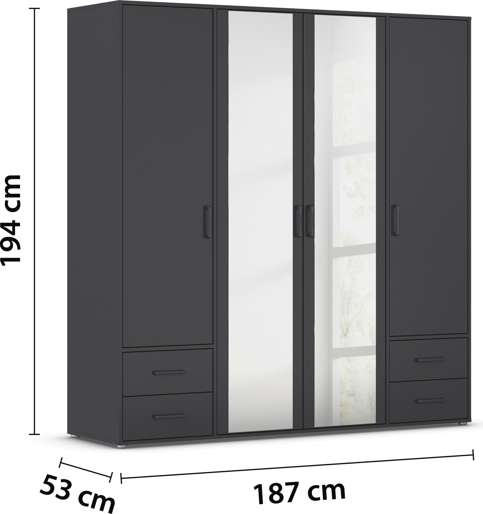 rauch Drehtürenschrank »Voyager«, mit modernen Griffen in Graumetallic, inkl. Schubkästen und Spiegel