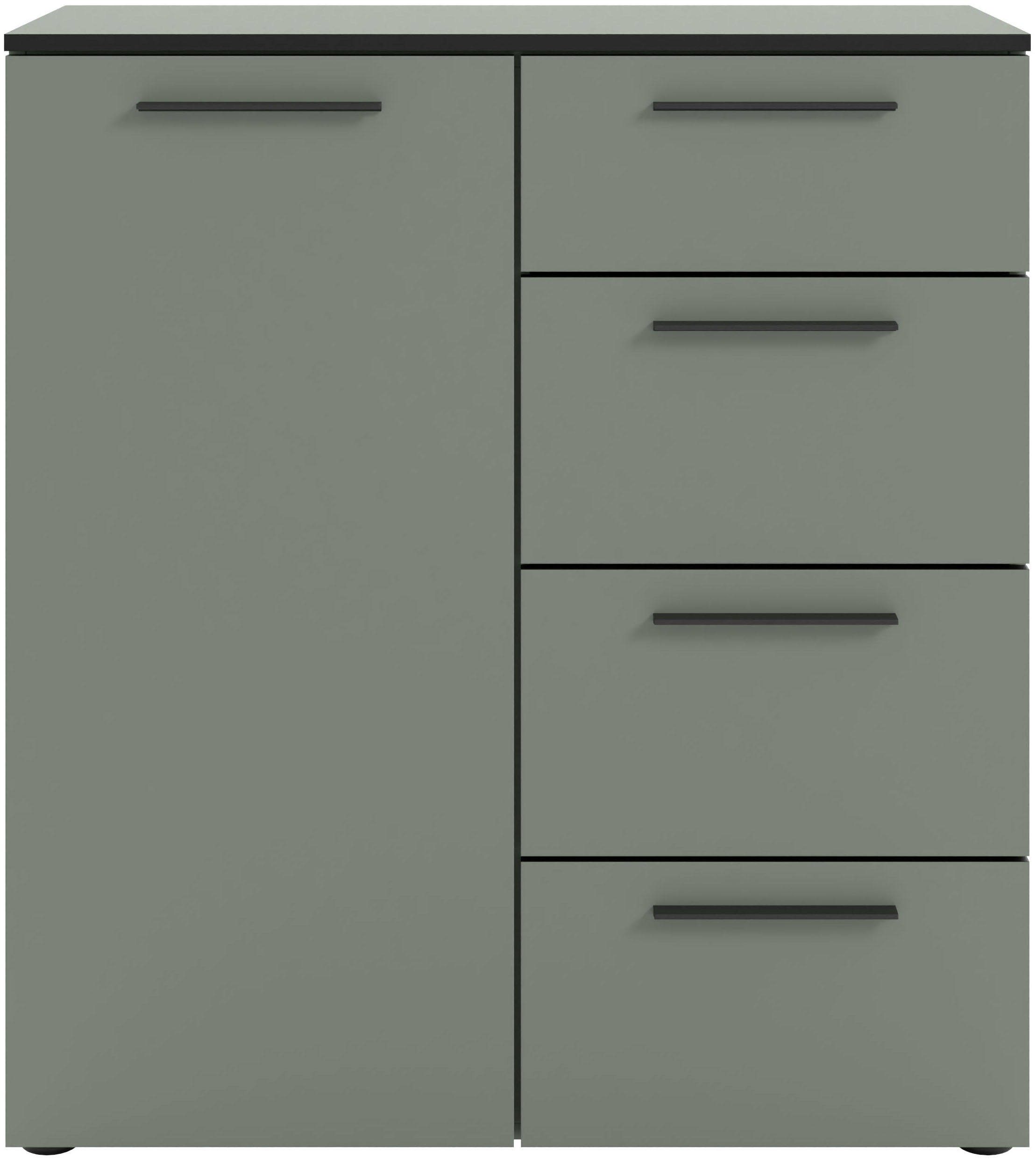 Manjana Möbel Kommode "mit Schwarz matten Metallgriffen in verschiedenen Ausführungen" mit Soft-Close-Funktion, mit melaminbeschichteter Oberfläche