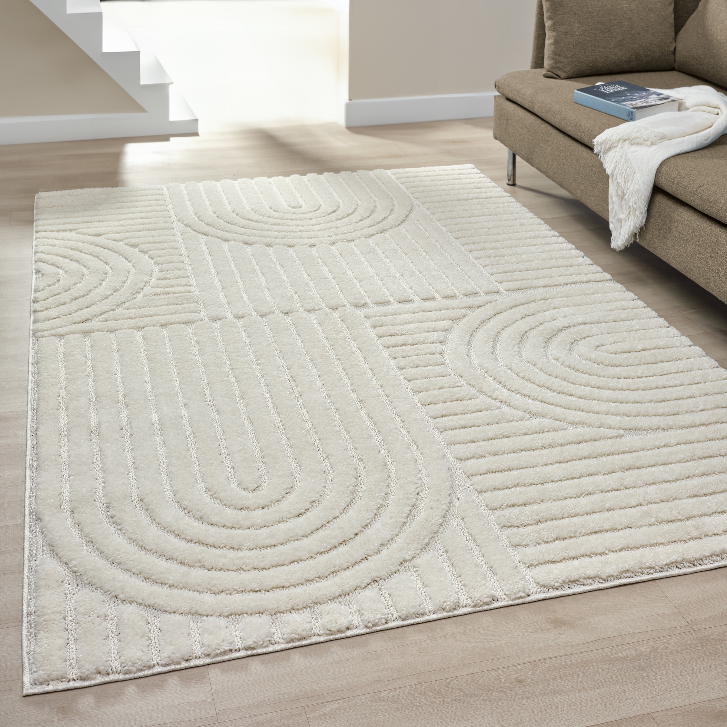 OTTO home Teppich »Jonne, Boho-Design, Scandi, Designteppich« rechteckig 20 mm Höhe Hoch-Tief, 3D Optik, skandinavischer Stil, Wohnzimmer, Schlafzimmer