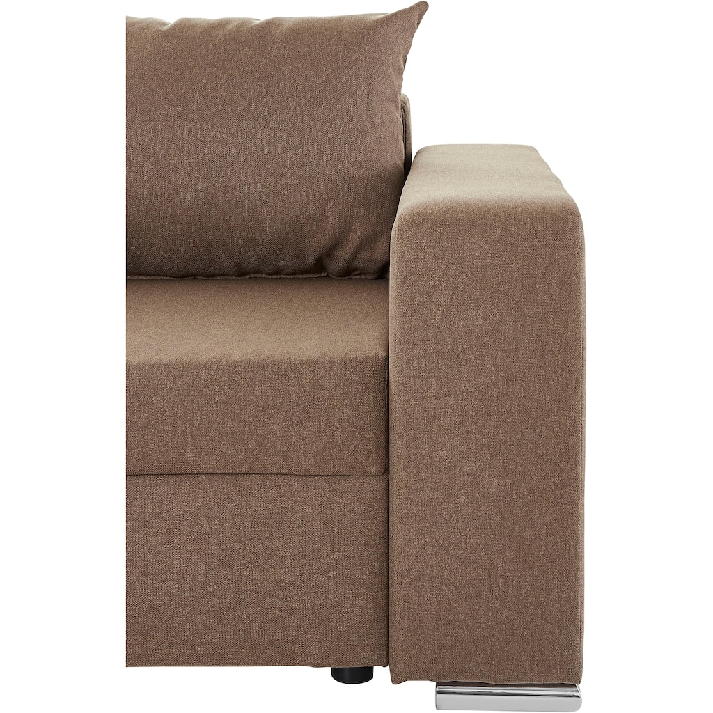 Ecksofa John mit Bettfunktion, Bettkasten und Regalarmteil