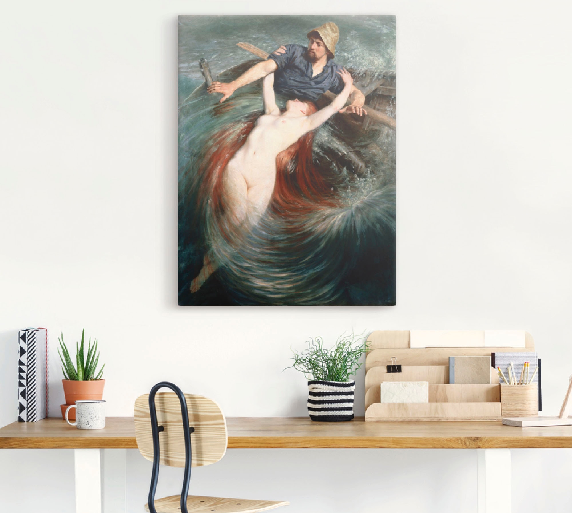 Artland Wandbild »Ein Fischer in den Fängen einer Sirene.«, klassische Fantasie, (1 St.), als Leinwandbild, Poster in verschied. Größen