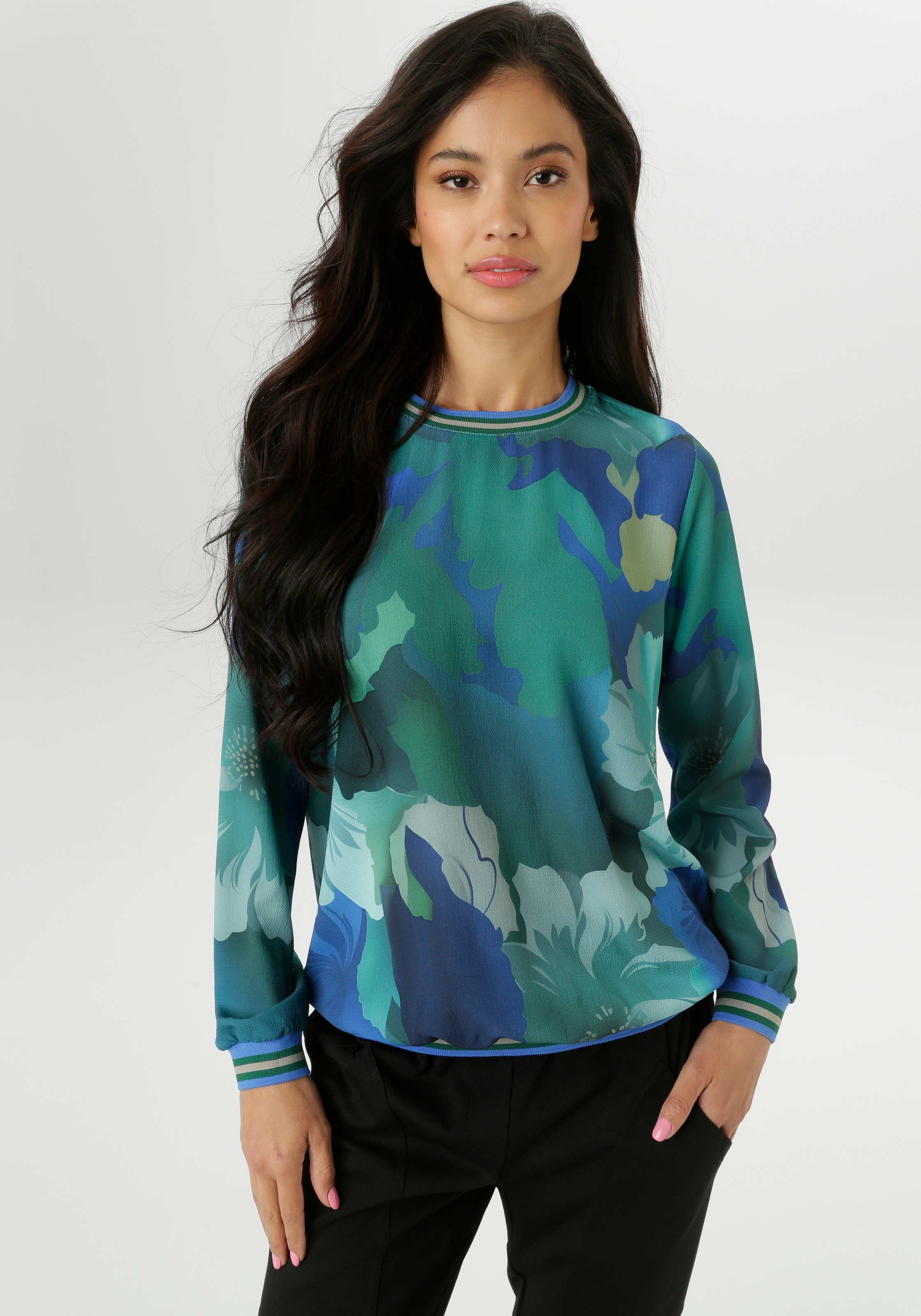 Aniston SELECTED Shirtbluse mit gestreiften, sportiven Bündchen günstig online kaufen