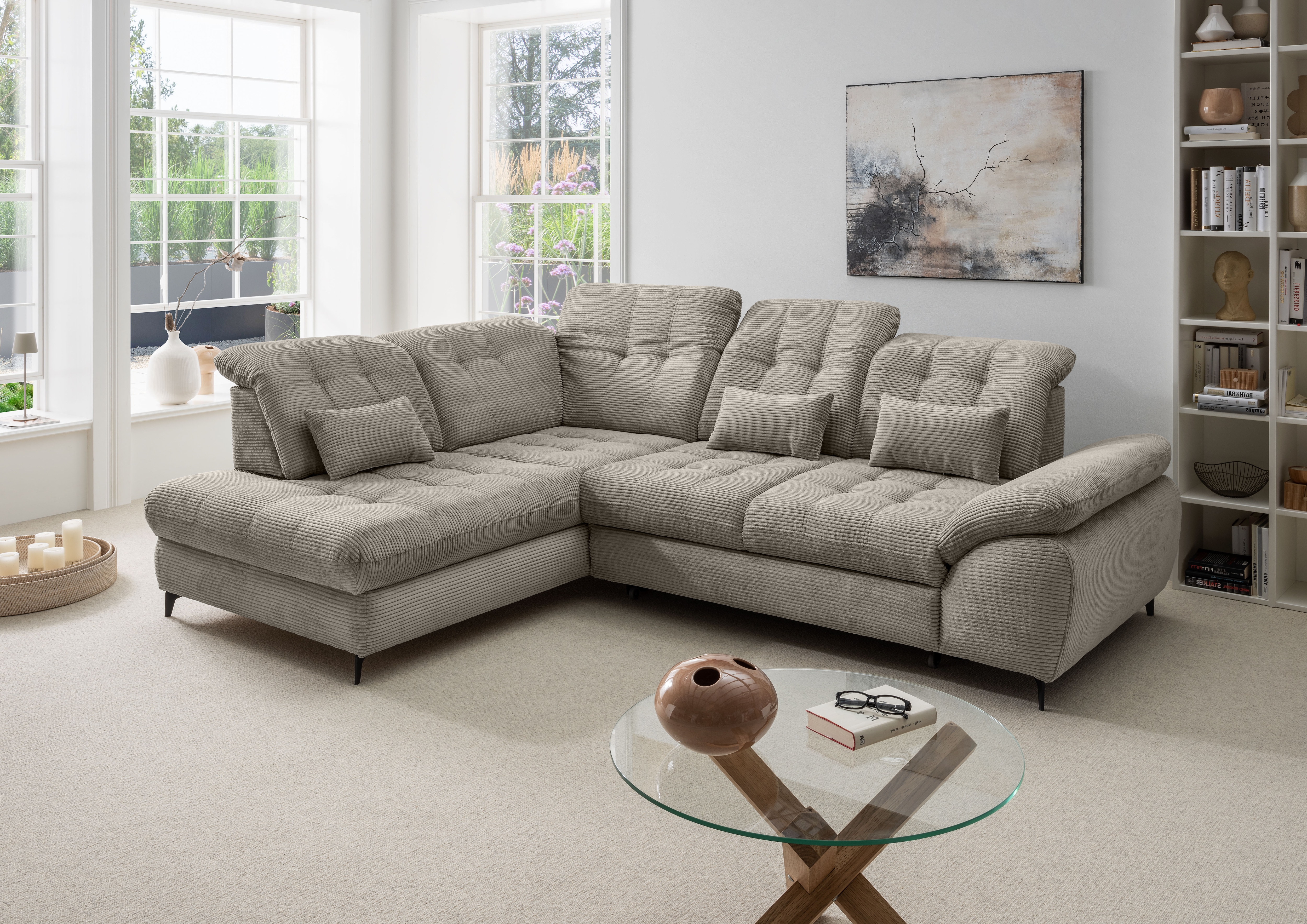 OTTO home Ecksofa "Delphino modern & bequem, Multifunktionen: Bettfunktion, 288cm" zwei verschiedene Fußfarben wählbar