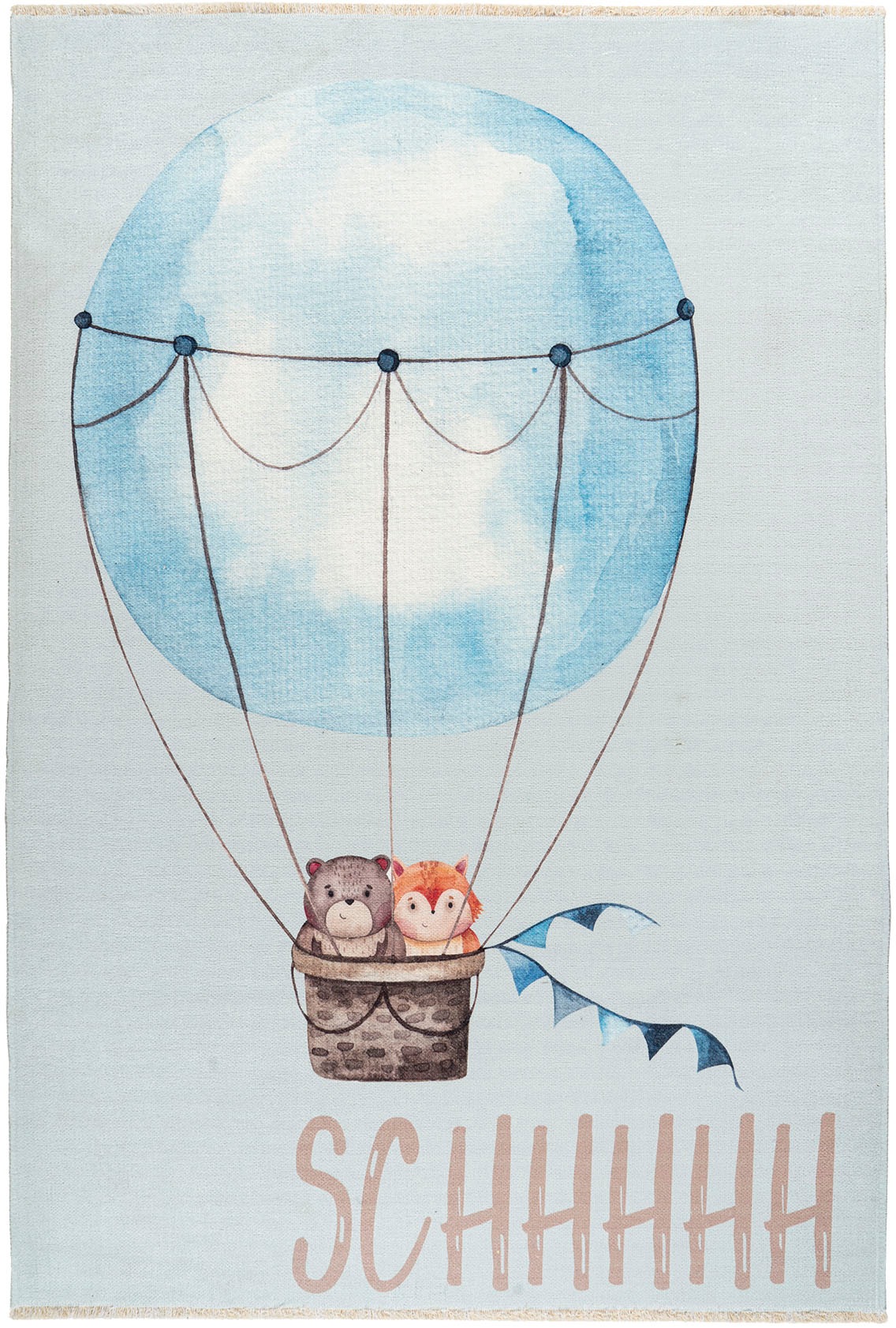 Obsession Kinderteppich »My Greta 601«, rechteckig, 6 mm Höhe, Kurzflor, Motiv Heißluftballon, mit Fransen, Kinderzimmer