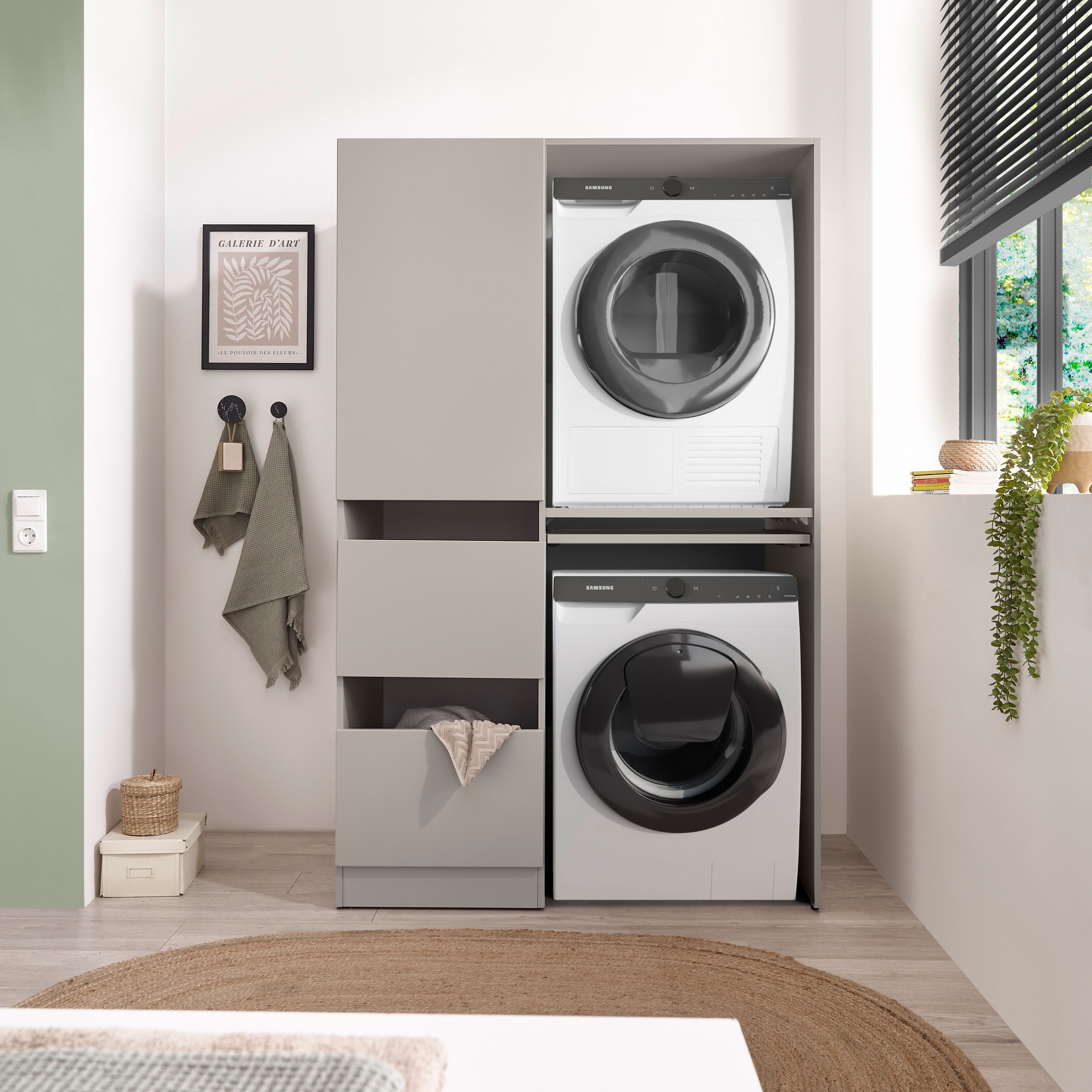 BASIC by Balculina Waschmaschinenumbauschrank »Washhome B/H/T 116x185x68 cm« 1 Stk. tlg. Breite 116cm, Metallschubkästen, Softclose