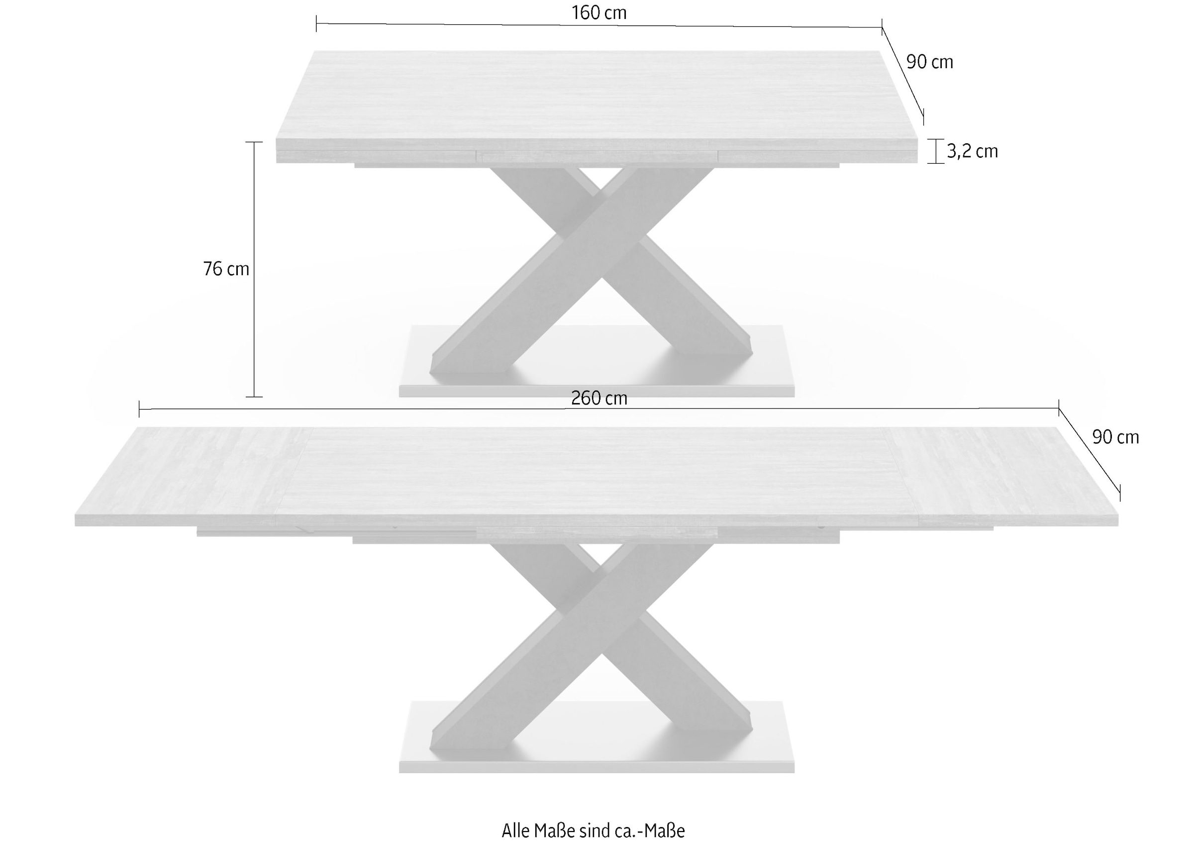 Mäusbacher Esstisch »Komfort C«, mit X-Gestell in graphit und mit  Auszugsfunktion, Breite 160-260 cm kaufen | BAUR