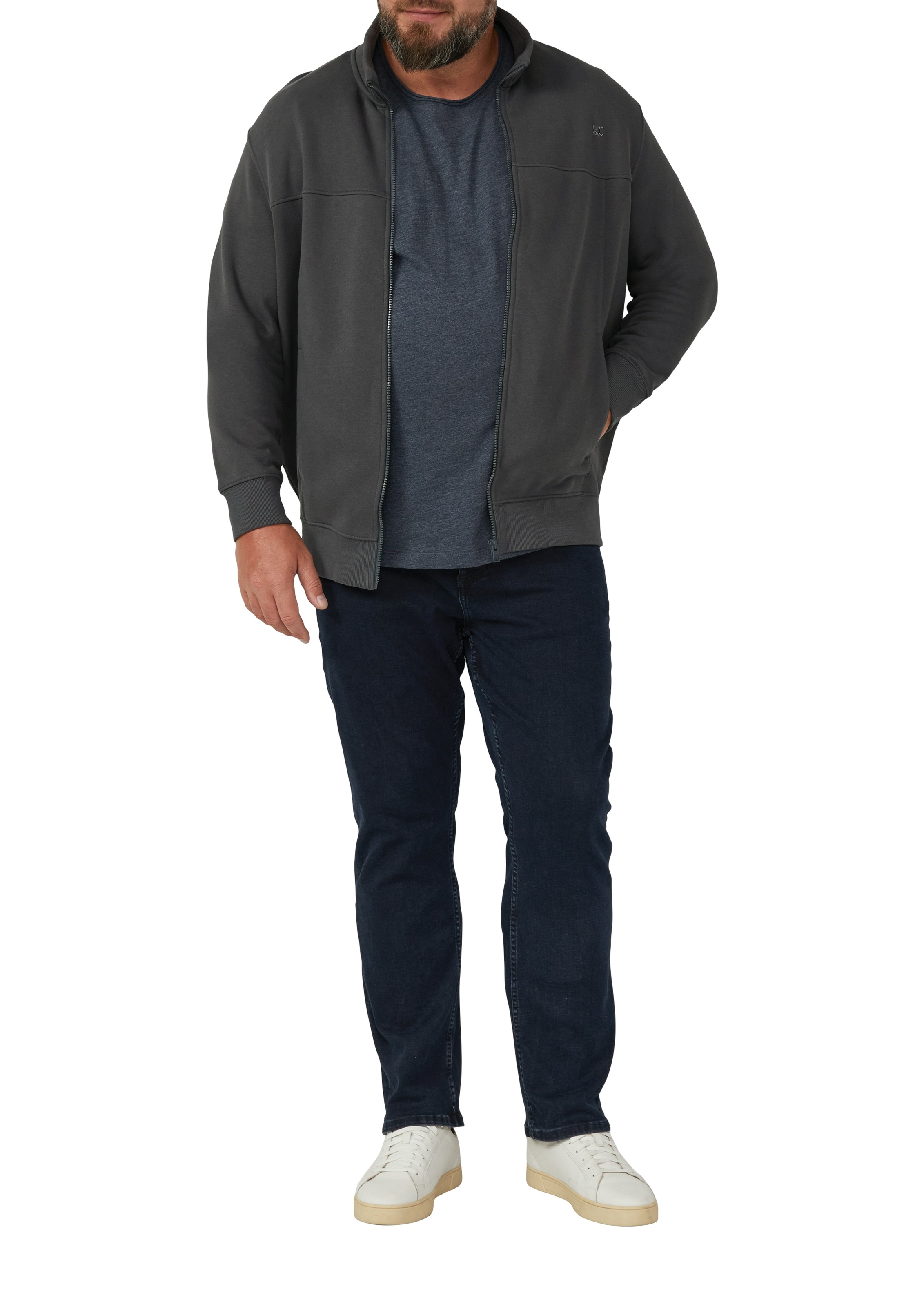 s.Oliver Men Big Sizes Sweatjacke mit Reißverschluss und Stehkragen günstig online kaufen