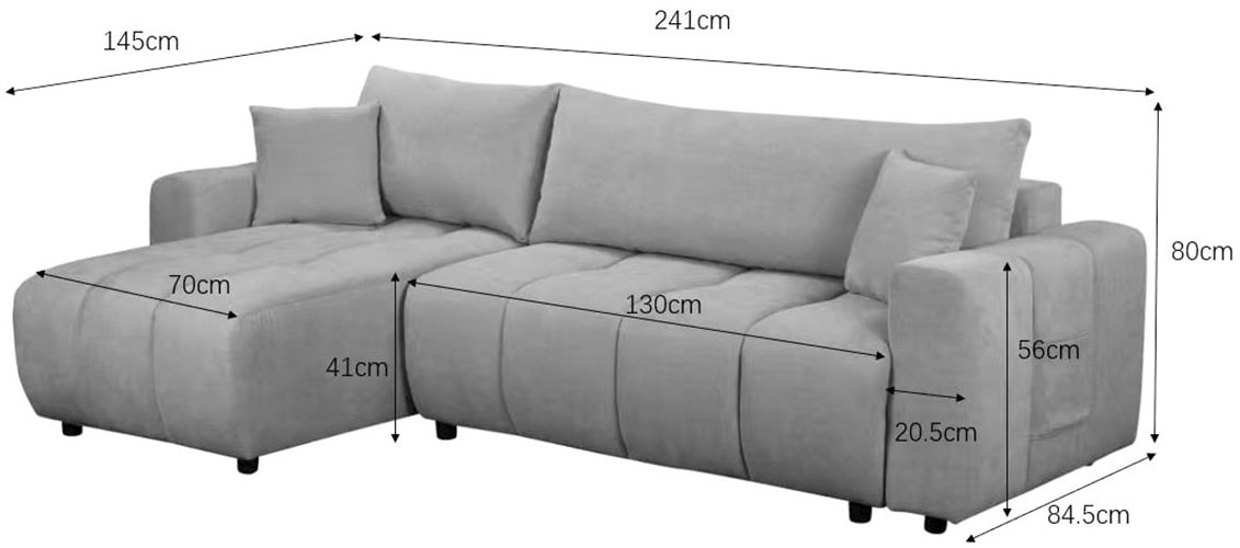 OTTO home Ecksofa »YLVAA L-Form, 241 cm - Schlafsofa« Schlaffunktion (132/200), Boxspring, Bettkasten, Feinstruktur-Bezug