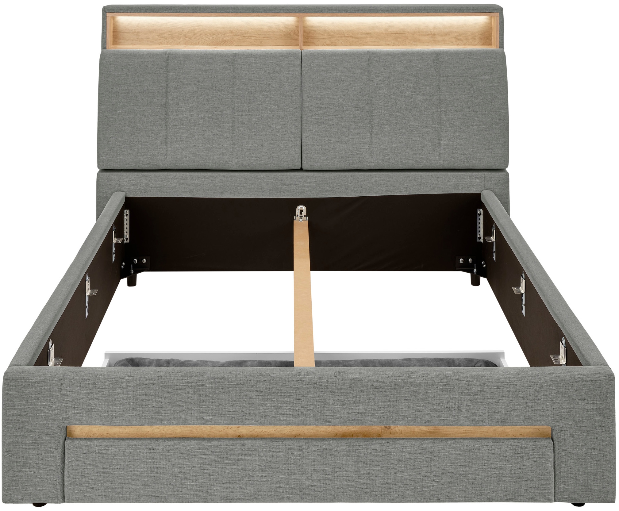 INOSIGN Polsterbett »CiTY/GiRON,, gepolstertes Stauraumbett, mit LED Beleuchtung« Bettkasten mit Hundebett oder als Stauraum, klappbare Kopfteile