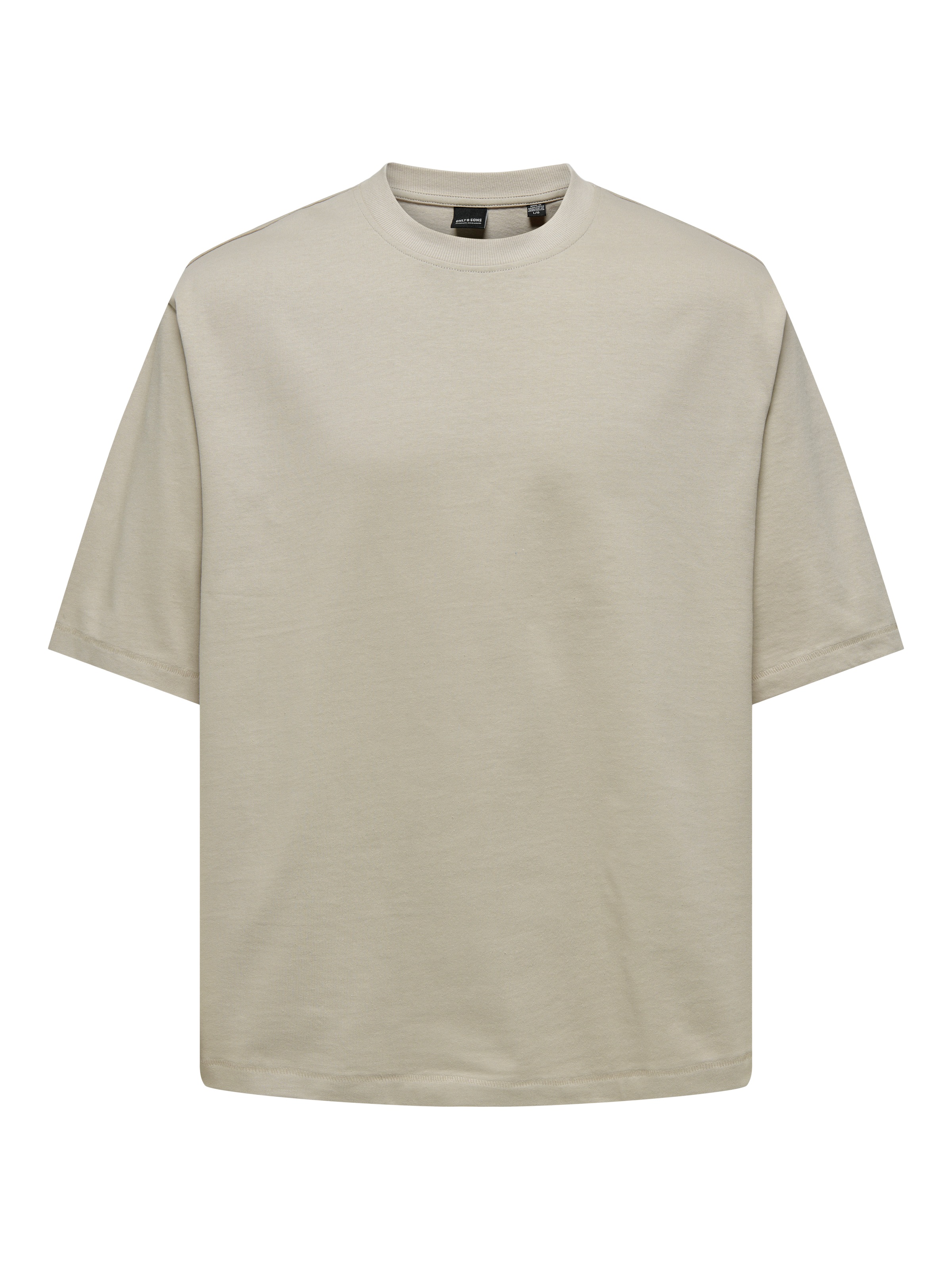 Rundhalsshirt ONLY & SONS "ONSMILLENIUM OVZ SS TEE NOOS", Herren, Gr. M, beige (silber lining), Single Jersey, Obermaterial: 100% Baumwolle, unifarben, loose fit normal, Rundhals, gerader Abschluss, Shirts Rundhalsshirt 2
