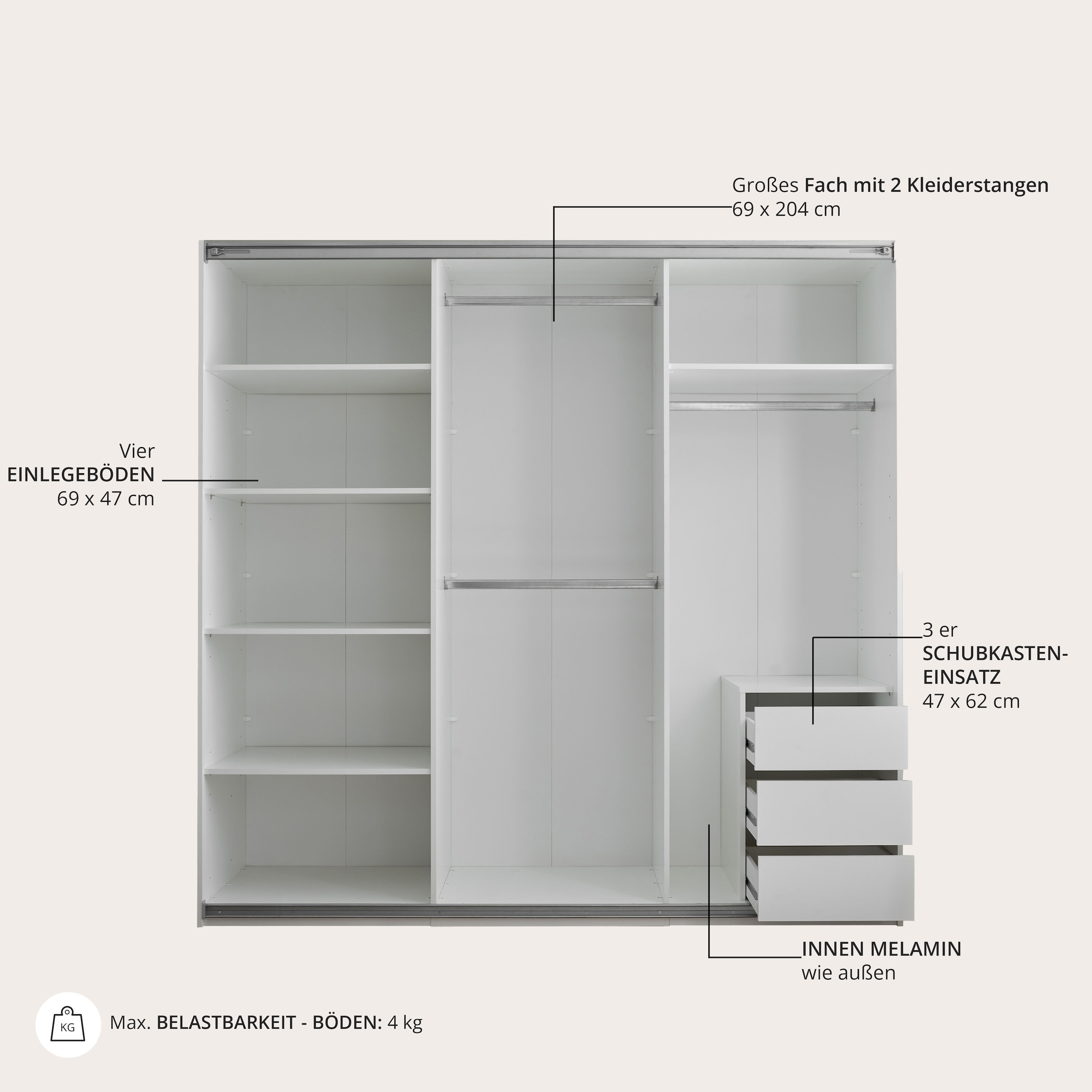 Schlafkontor Schwebetürenschrank »Carano Kleiderschrank, Schiebetürenschrank mit Spiegeltür«