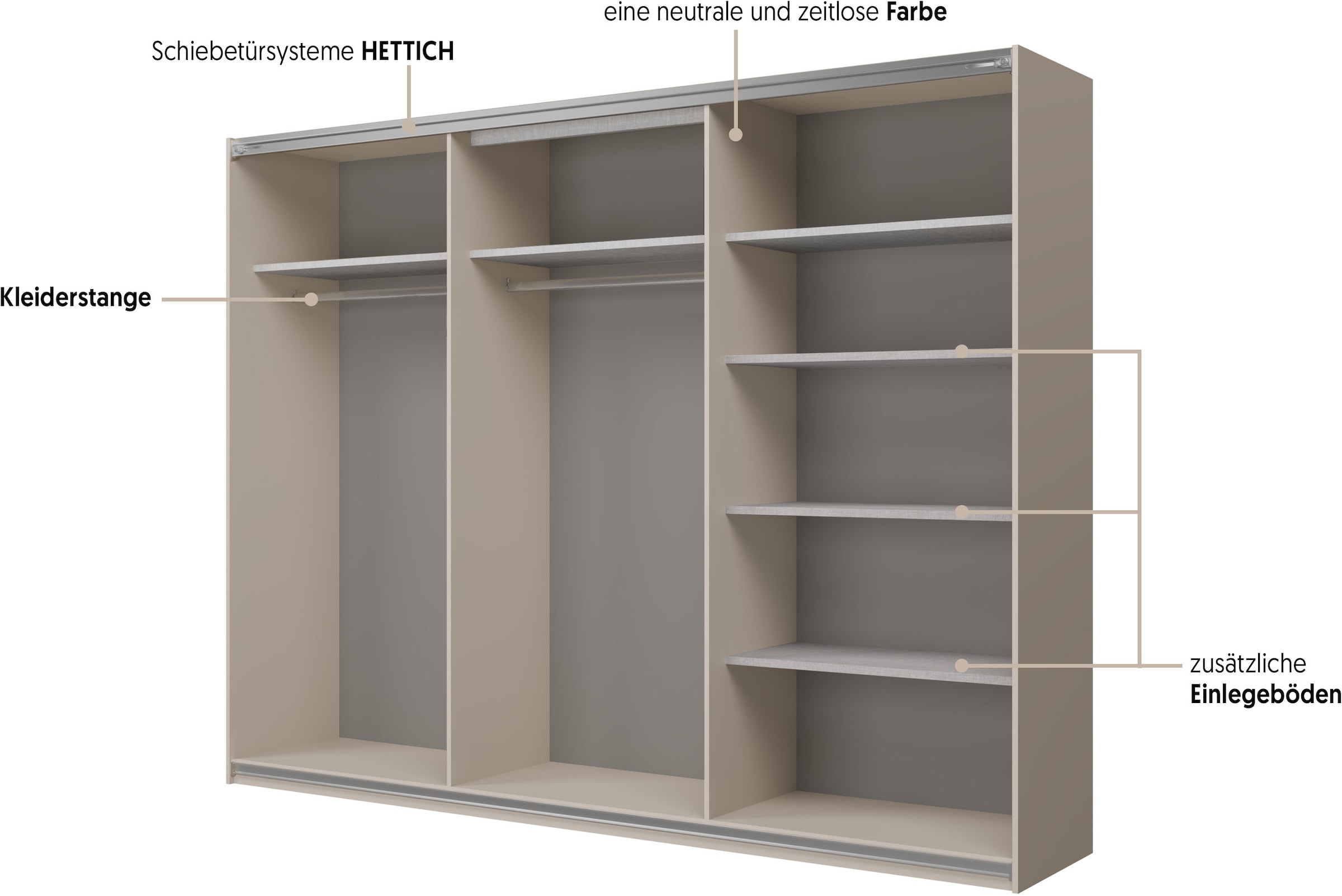 Home affaire Schiebetürenschrank »Cube Garderobenschrank incl.kompletter Innenausstattung«, Moderner Kleiderschrank, Schiebetürenschrank, Garderobe