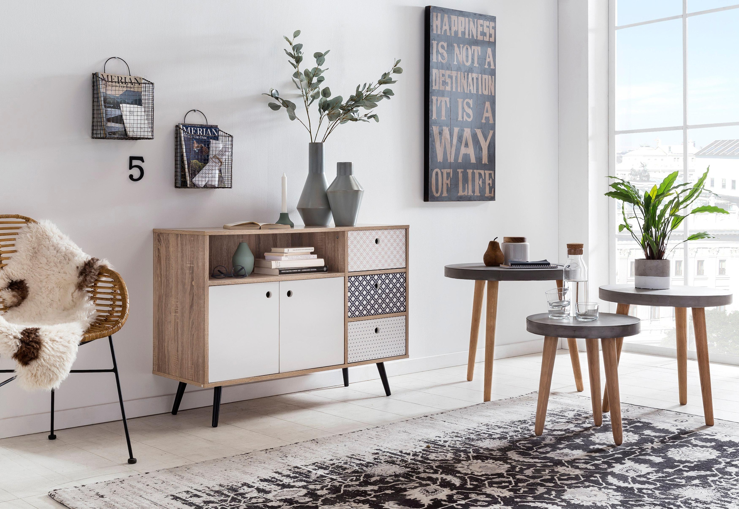 SIT Sideboard "Kommode MAILBOX – Scandi-Shabby Chic Anrichte mit 3 Schublad günstig online kaufen