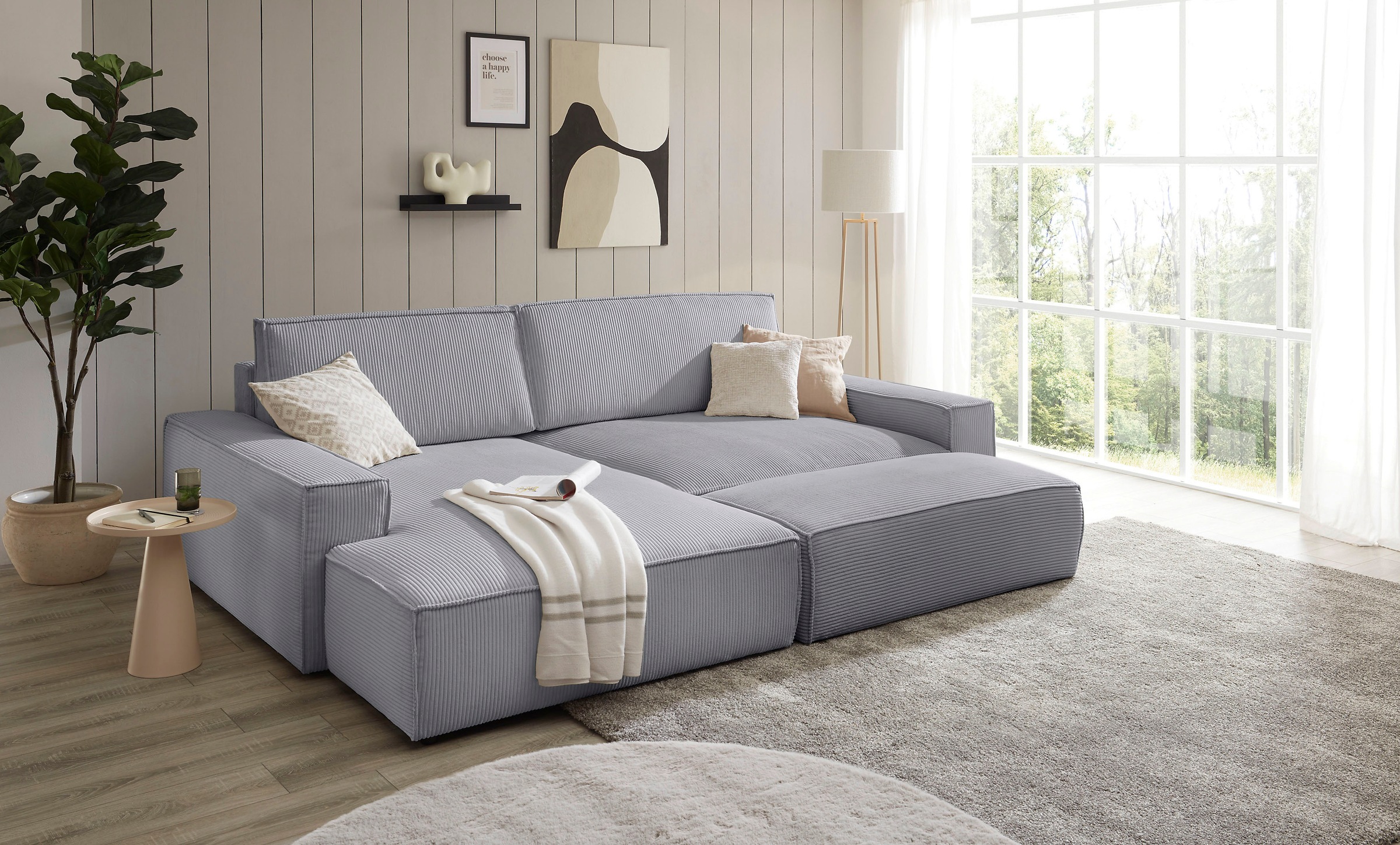 Home affaire Polsterecke »NEU: SHERWOOD XXL tief, L-Form mit Schlaffunktion, Big-Sofa mit Hocker«, (Set, 2 St.), stellbar zum Schlafsofa (Krokodilverbinder), Cord, Leinenoptik