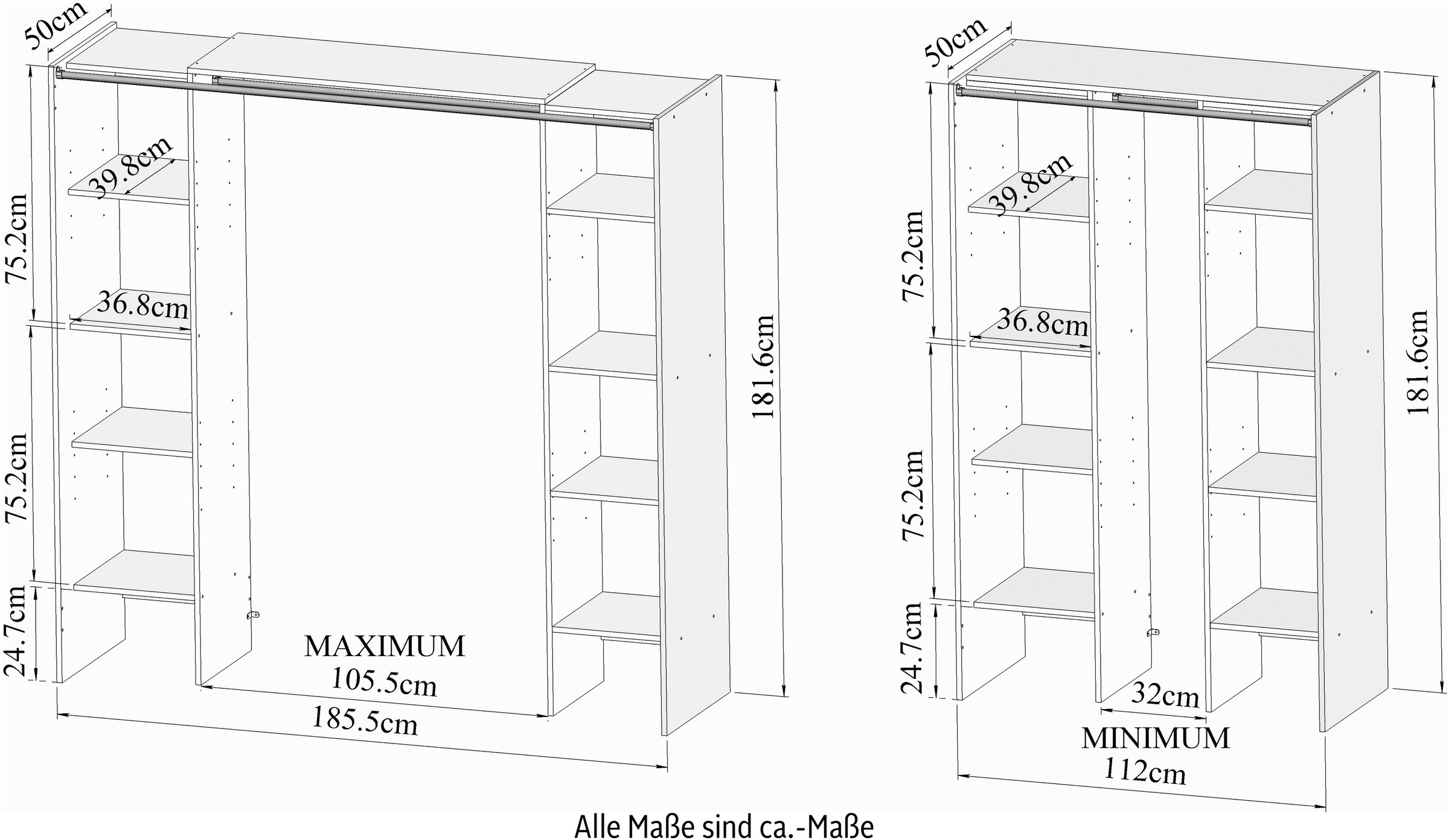 TemaHome Kleiderschrank »TOM«, Ausziehbarer auf 185,3 cm