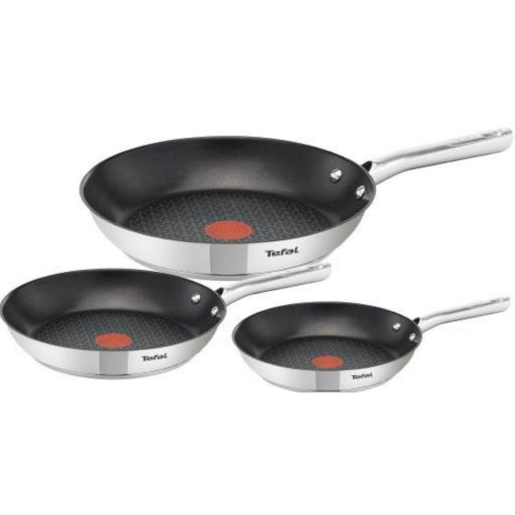 Tefal Pfannen-Set »Duetto«, Edelstahl, (Set, 3 tlg., 1x Bratpfanne Ø 20 cm, 1x Bratpfanne Ø 24 cm, 1x Bratpfanne Ø 28 cm), Edelstahl, Antihaftversiegelung, Thermo-Spot, alle Herdarten,Induktion