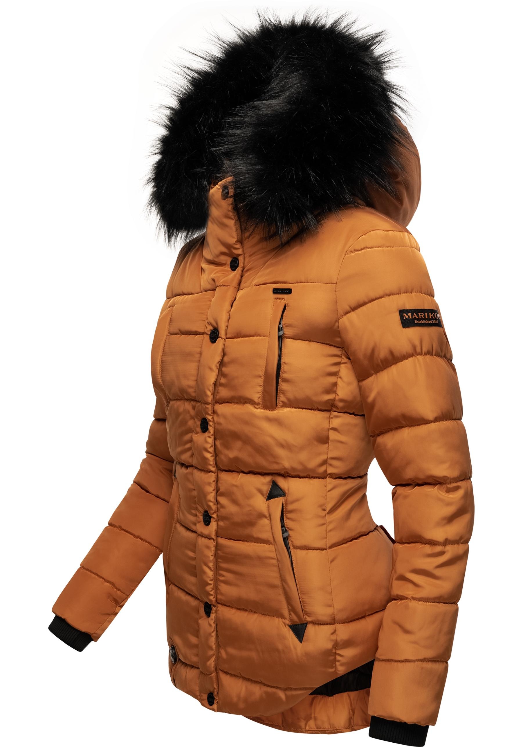 Marikoo Steppjacke »Lotusblüte«, mit Kapuze, hochwertige Winter Jacke mit edler Kunstpelz Kapuze