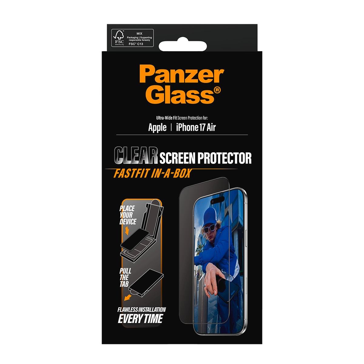 CARE by PanzerGlass Displayschutzglas »Ultra-Wide Fit Screen Protector FASTFIT IN-A-BOX«, für Apple iPhone Air, Displayschutzfolie, Schutzfolie, Bildschirmschutz, kratz- & stoßfest