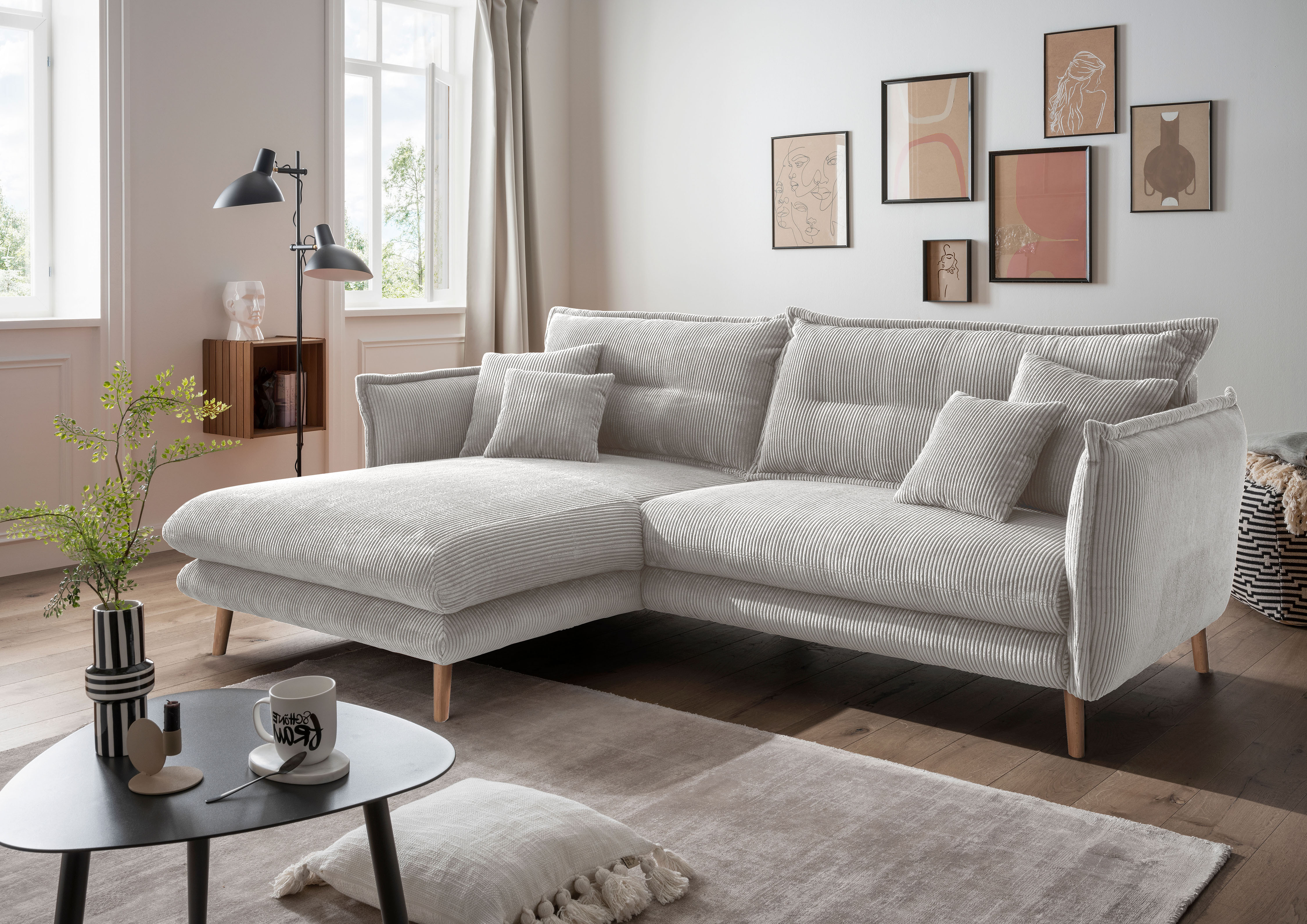 Home affaire Ecksofa "Levke, 255 x 180 cm, modern und bequem" zwei verschiedene Fußfarben wählbar