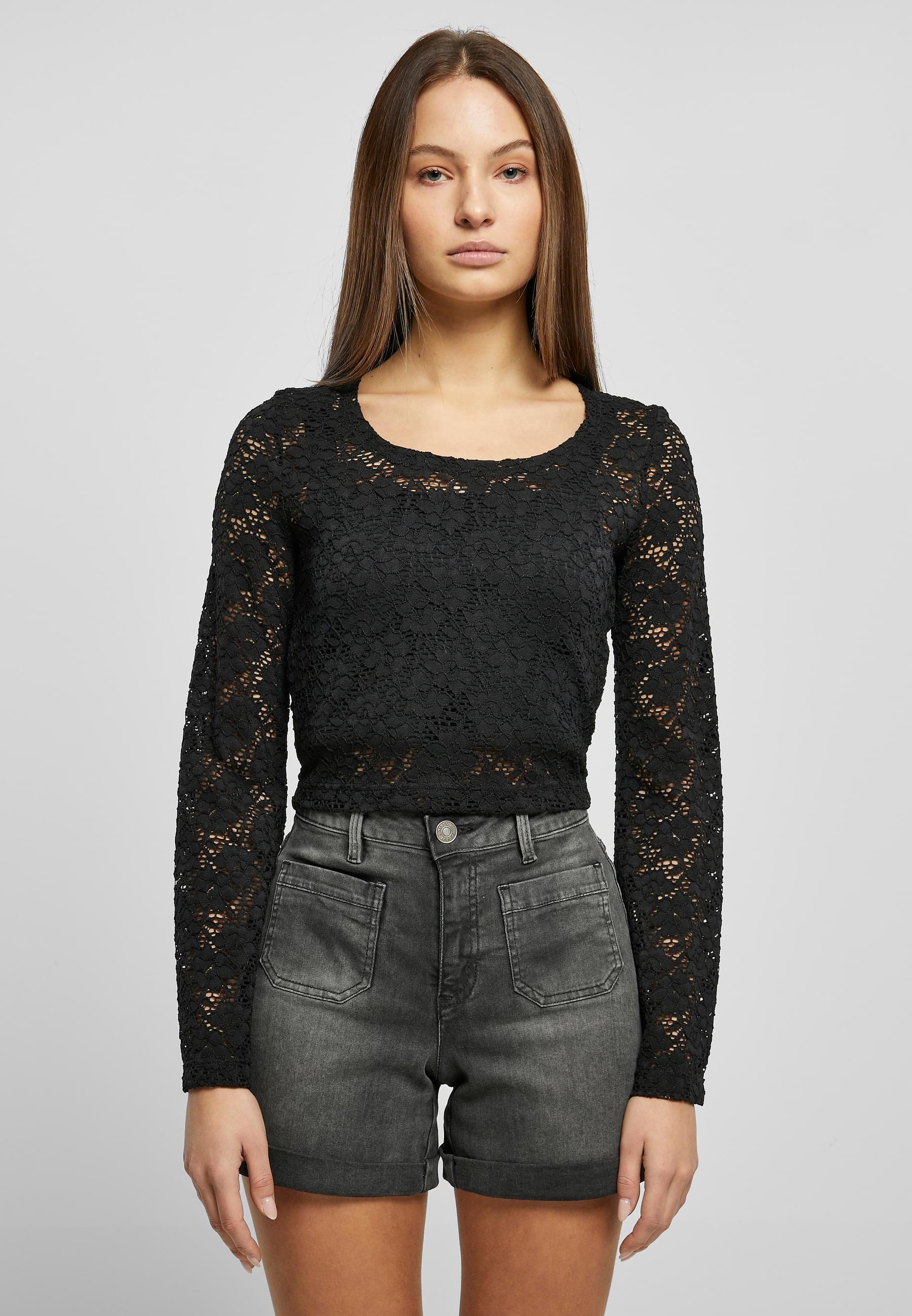 URBAN CLASSICS Longsleeve »Urban Classics Damen Ladies Cropped Lace Longsleeve«, (1 tlg.)