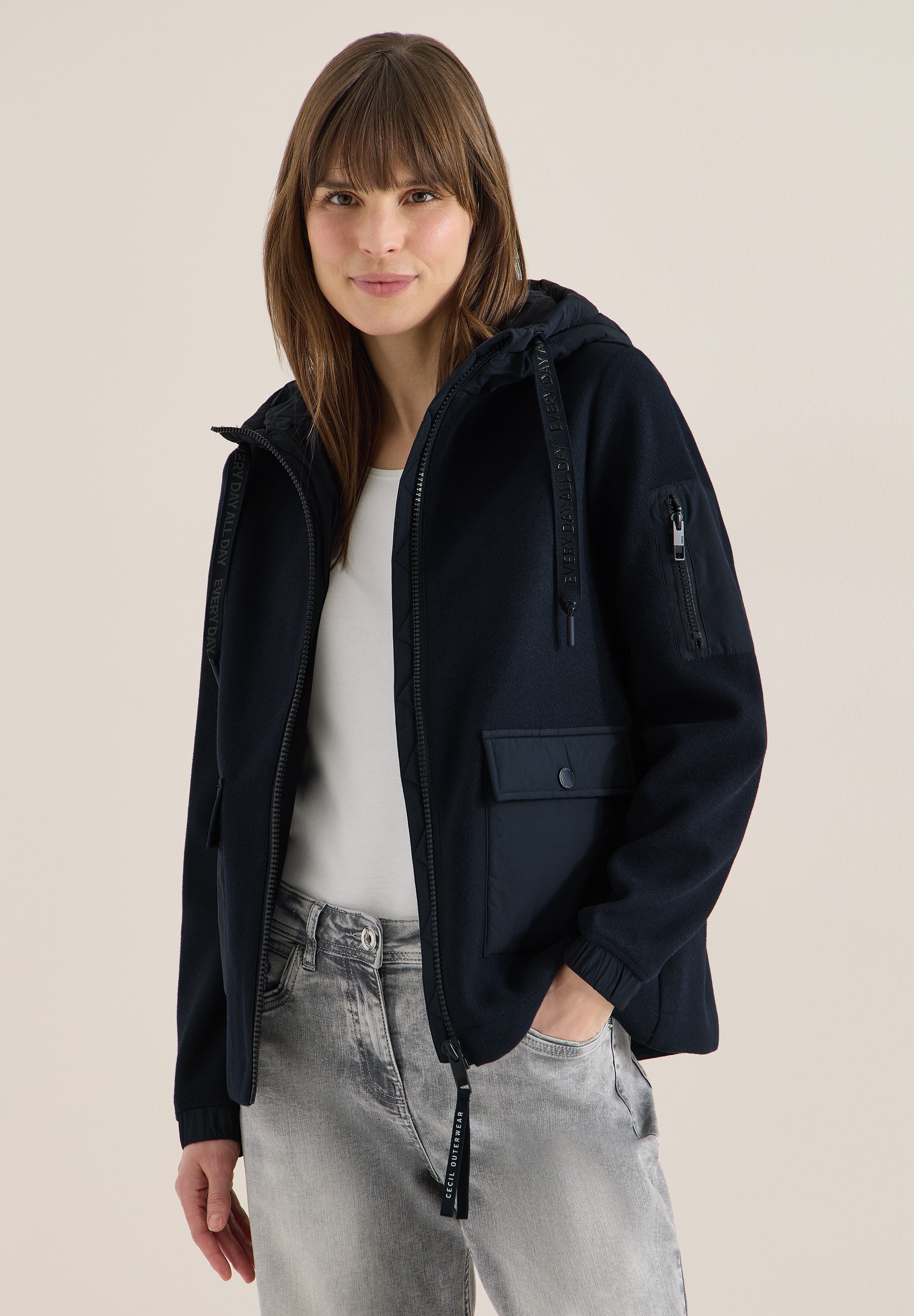 Cecil Fellimitatjacke mit Kapuze mit Strukturmix günstig online kaufen