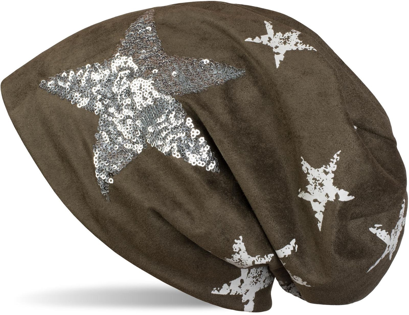 styleBREAKER Beanie "Beanie in Veloursleder Optik mit Pailletten Stern" 1 Stk.
