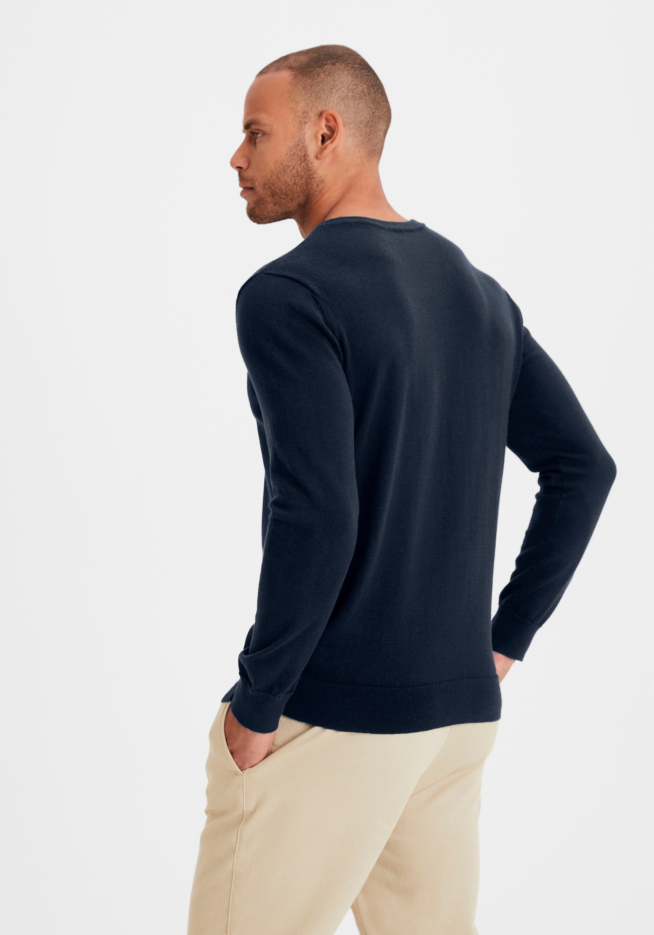Strickpullover H.I.S, Herren, Gr. L (52/54), blau (navy), Feinstrick, Obermaterial: 60% Baumwolle, 40% Polyester, unifarben, Basic, regular fit normal, V-Ausschnitt, Strickbündchen, Pullover Strickpullover, mit V-Ausschnitt, Pullover aus Feinstrick, Baumw 3
