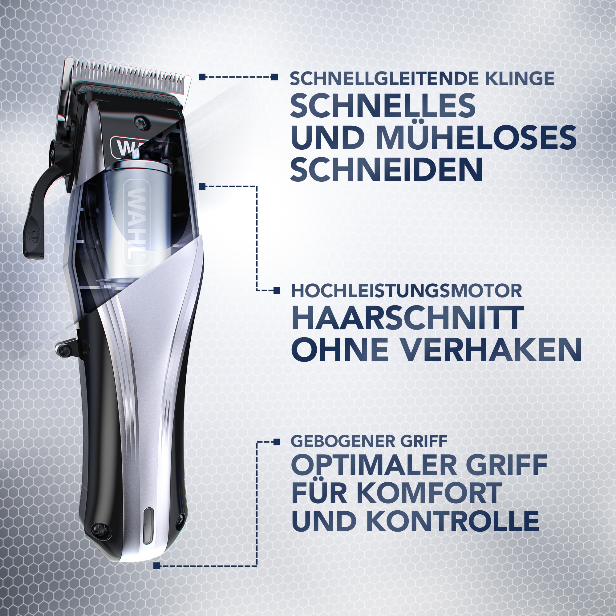 Wahl Haarschneider »Rapid Clip«, 13 Aufsätze, Schnellgleitende Klinge, Einstellbarer Verstellhebel, Leichtes Design