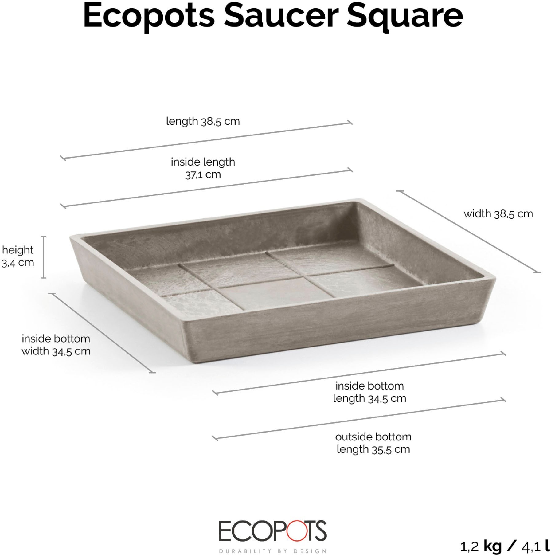ECOPOTS Topfuntersetzer »Quadratisch 45 Taupe« für innen und außen: frostsicher, bruchsicher und lichtbeständig
