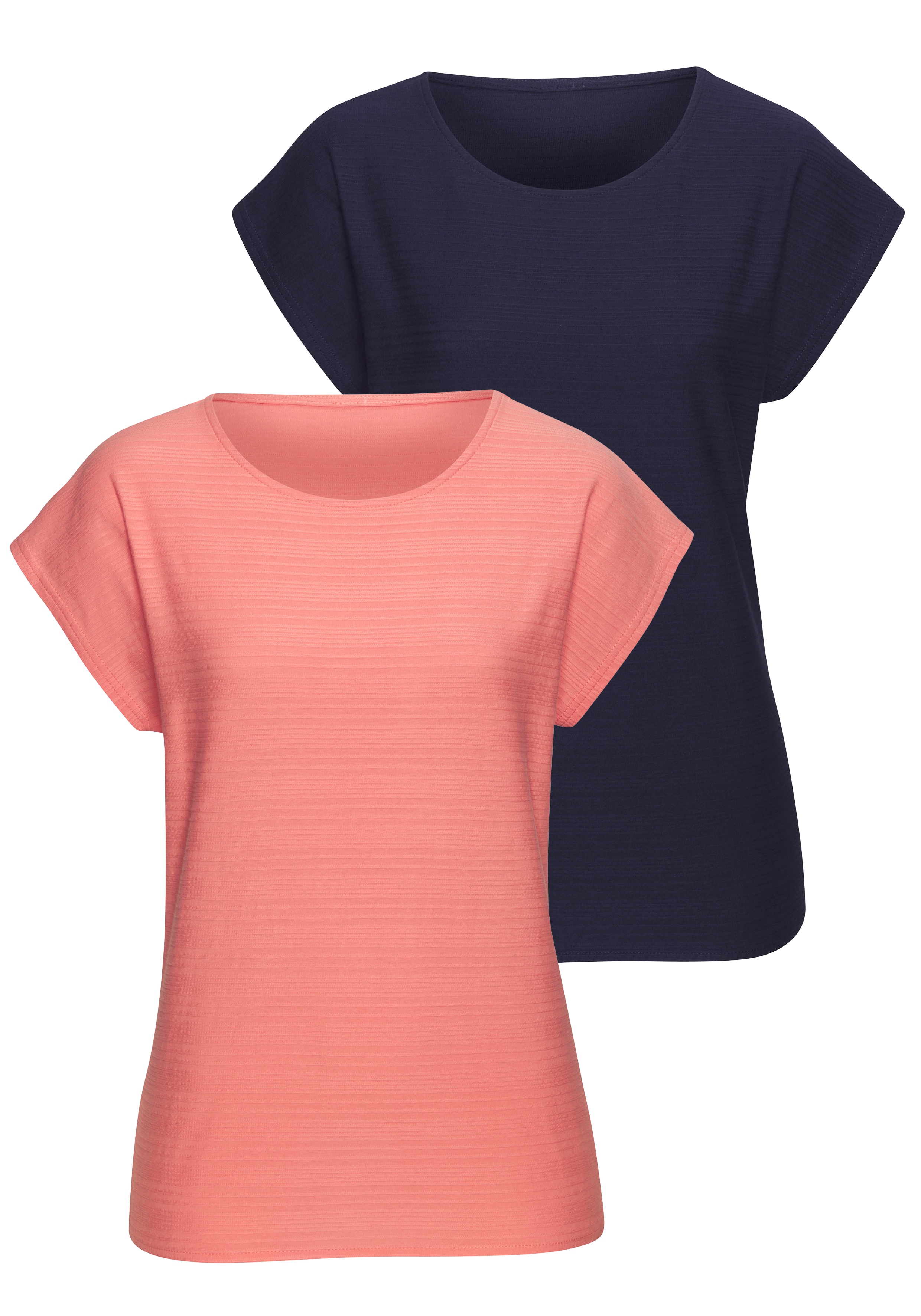 Vivance Kurzarmshirt "mit modischer Streifenstruktur" 2er-Pack, mit modischer Streifenstruktur aus reiner Baumwolle