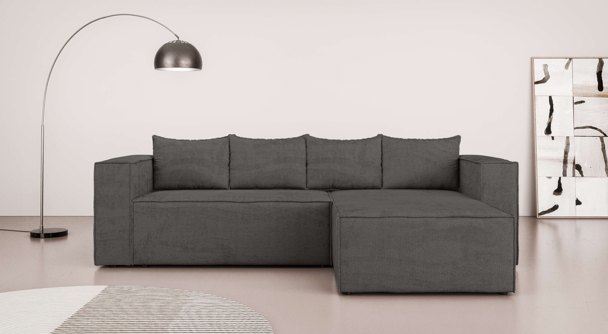 INOSIGN Ecksofa »LINCOLNVILLE mit Bettfunktion und Bettkasten, Maße B/H/T 244/76/150 cm«, L-Form mit Wellenunterfederung, Recamiere beidseitig montierbar