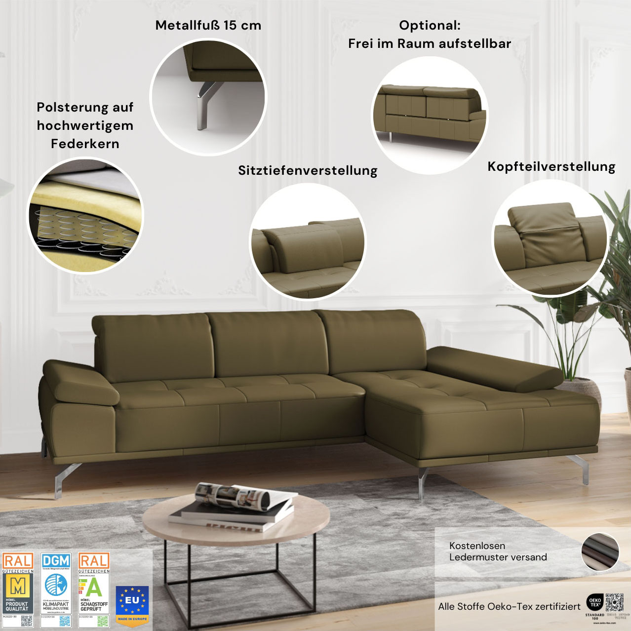 Thumbnail - Places of Style Ecksofa "Caluna", Inkl.Sitztiefenverstellung, wahlweise mit Kopf- und Armteilverstellung