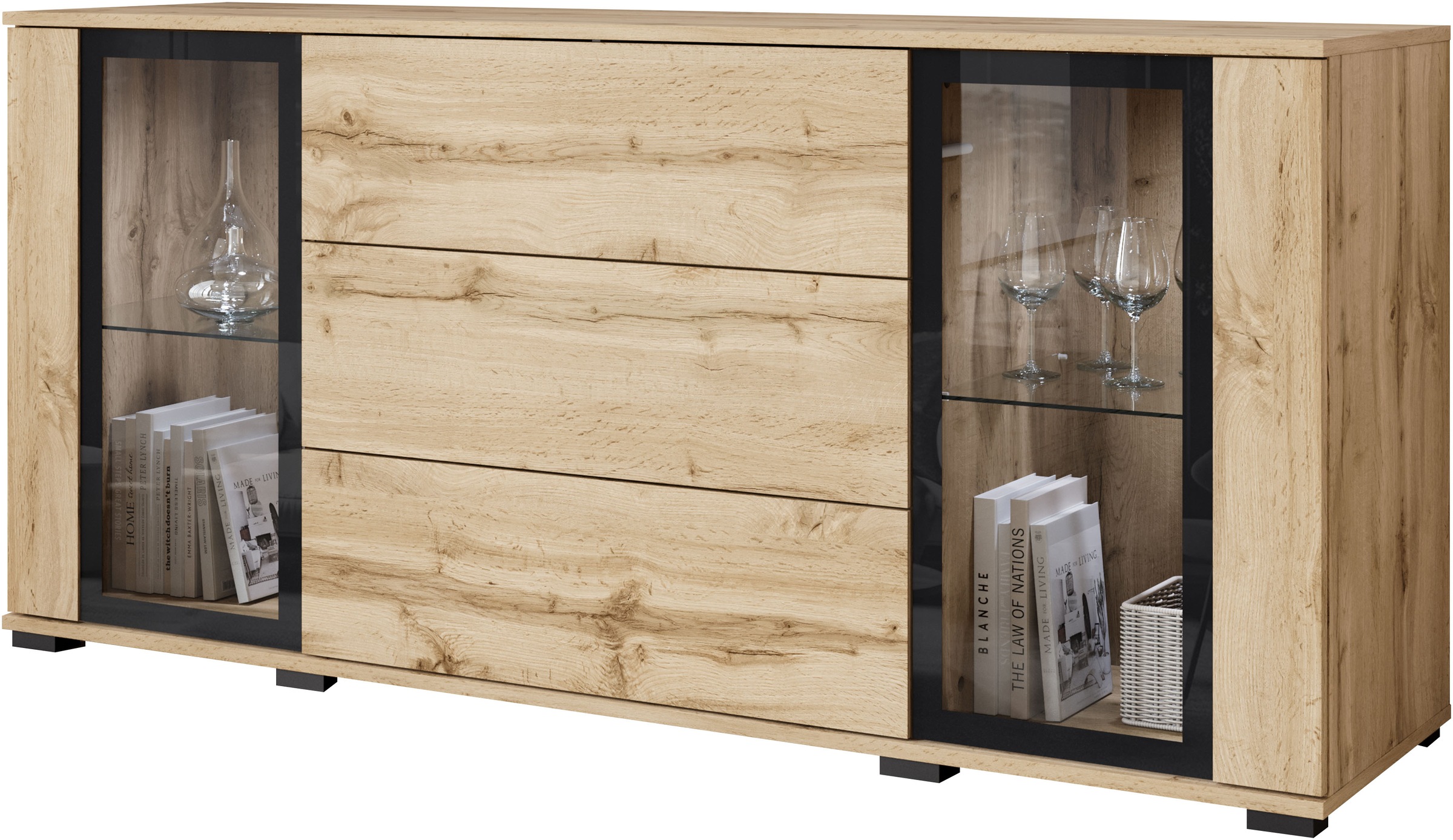 INOSIGN Sideboard "modernes Design mit Glaseinsätzen und 3 Schubladen, Brei günstig online kaufen