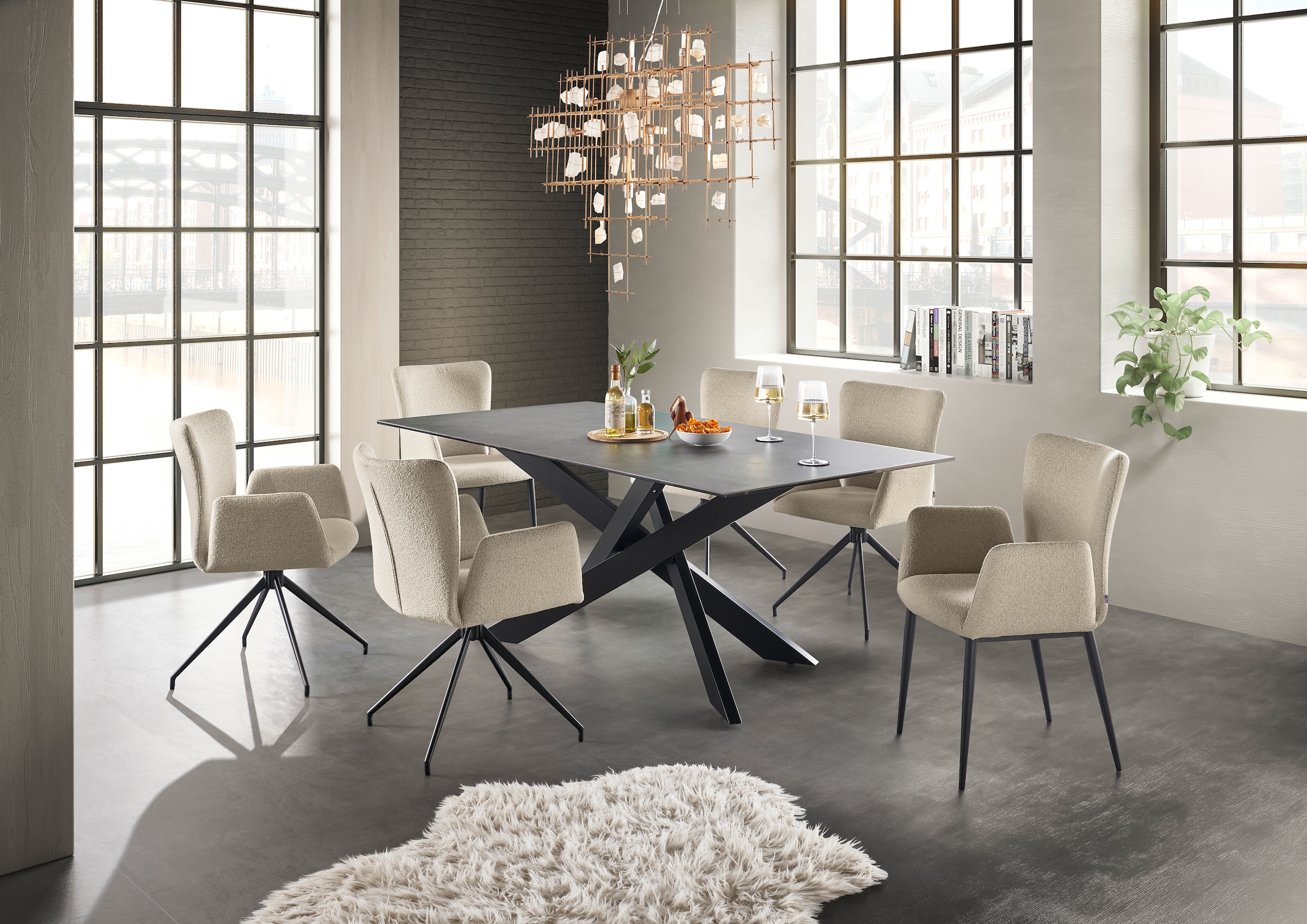 set one by Musterring Esstisch »Baltimore« Platte aus Glas-Keramik, Kreuzfuß in schwarz, Länge 200 cm